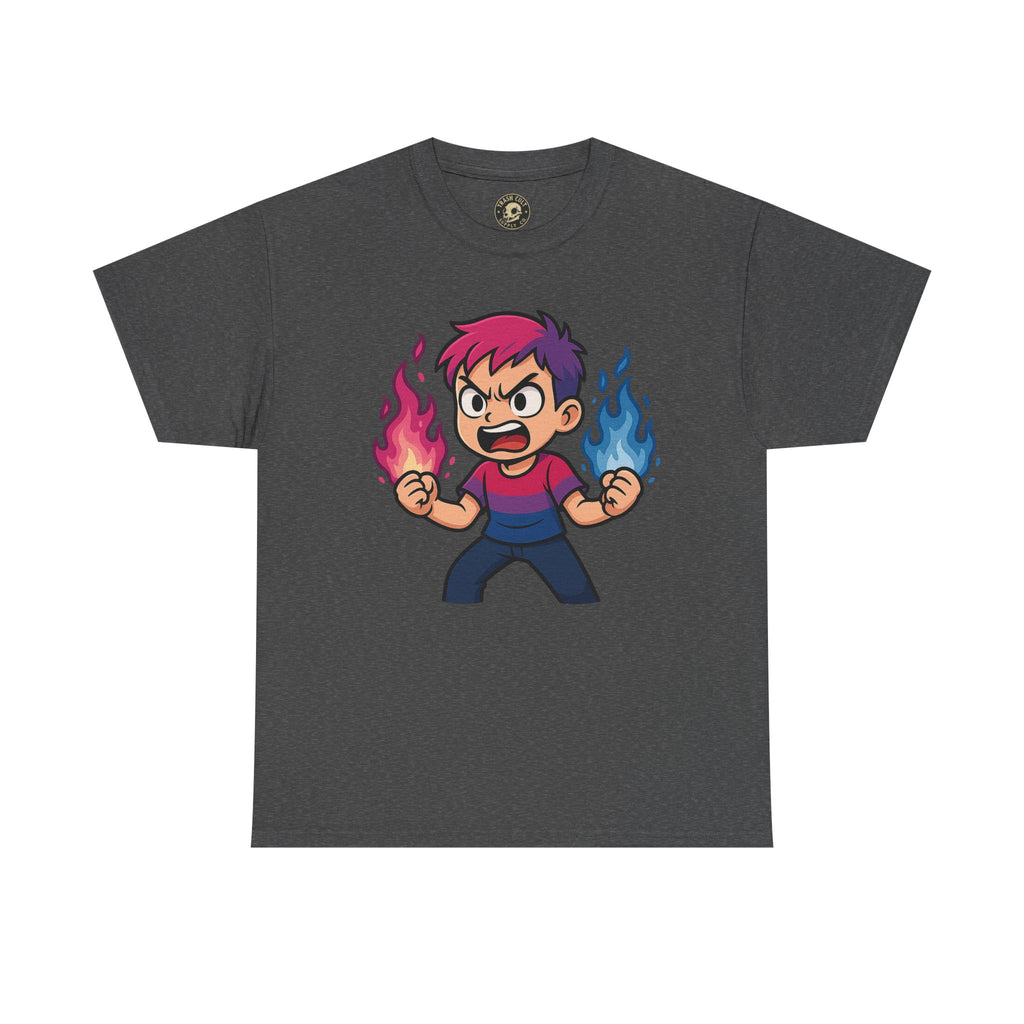 Bi-Furious Cartoon Pride Tee – Unisex Heavy Cotton Shirt for Gamers, Comic Fans & LGBTQ+ Allies