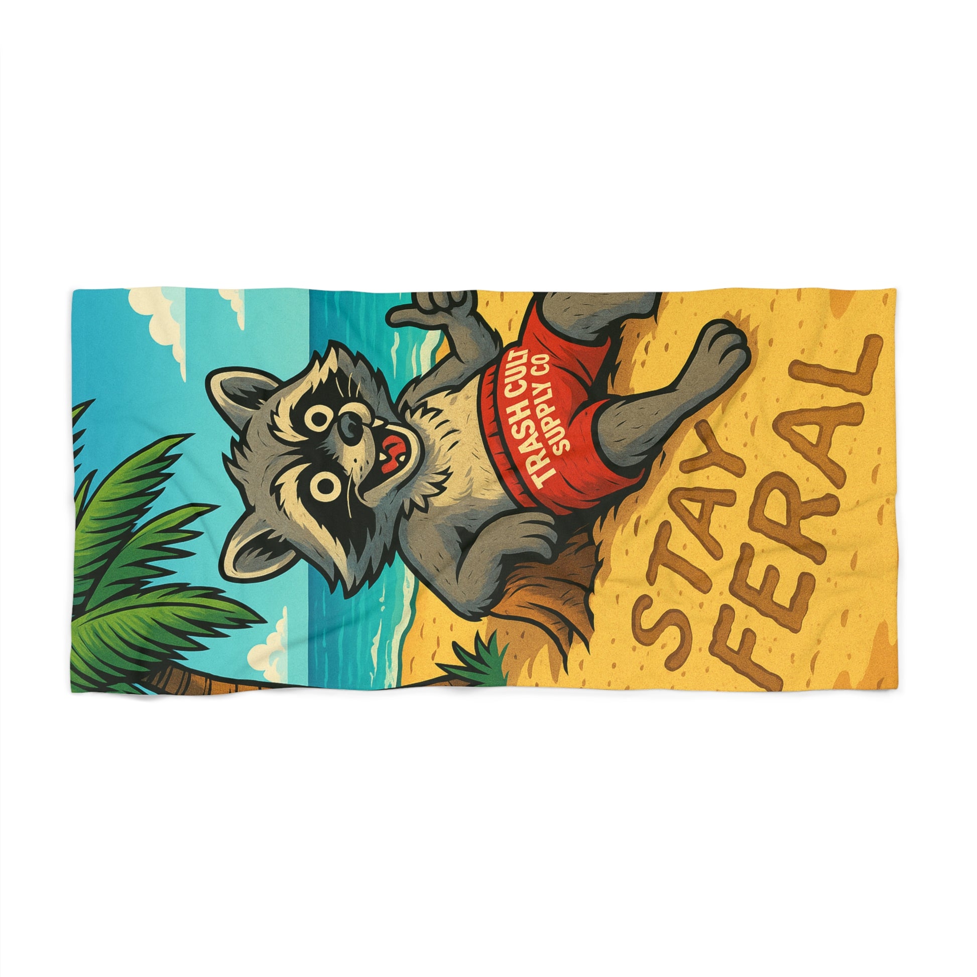 Funky Raccoon Beach Towel - Stay Feral, Summer Vibes, Beach Gear, Unique Pool Accessory, Gift for Nature Lovers