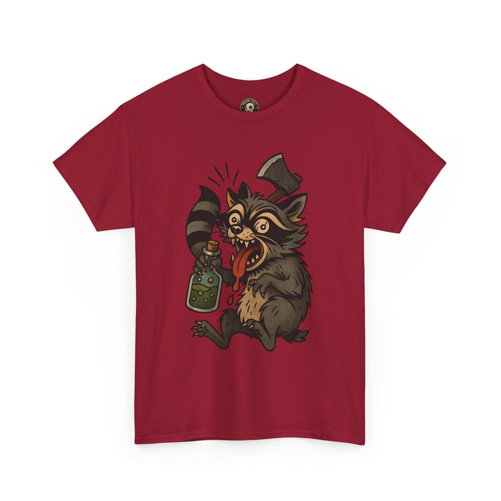 Unhinged Raccoon Shirt – Chaos Gremlin with Axe & Potion | Tattoo Style Tee