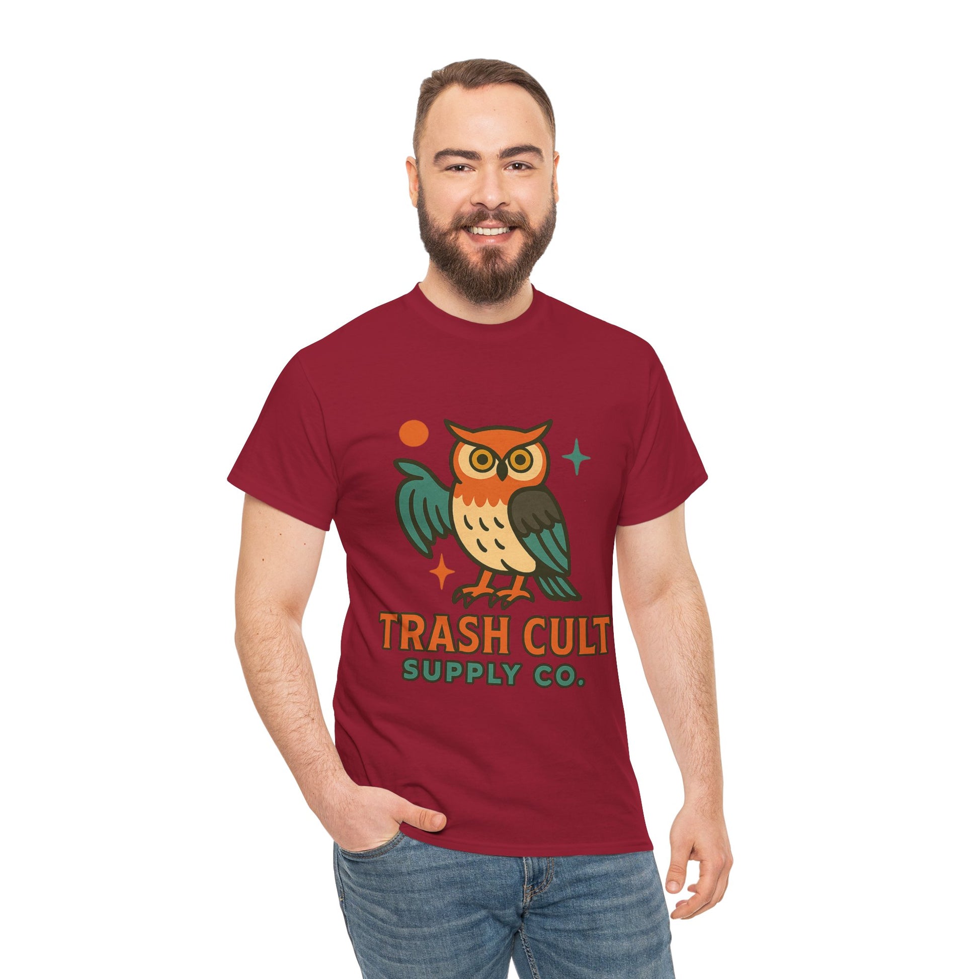 Vintage Owl Graphic Tee, Unisex Heavy Cotton Tee, Trash Cult Shirt, Nature Lover Gift, Eco-Friendly Apparel