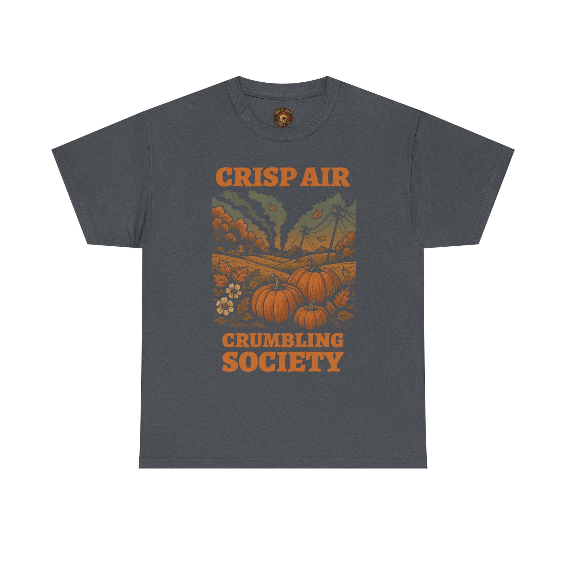Crisp Air Crumbling Society Shirt – Dystopian Fall Pumpkin Tee – Fall of Humanity Collection – Trash Cult Supply Co.