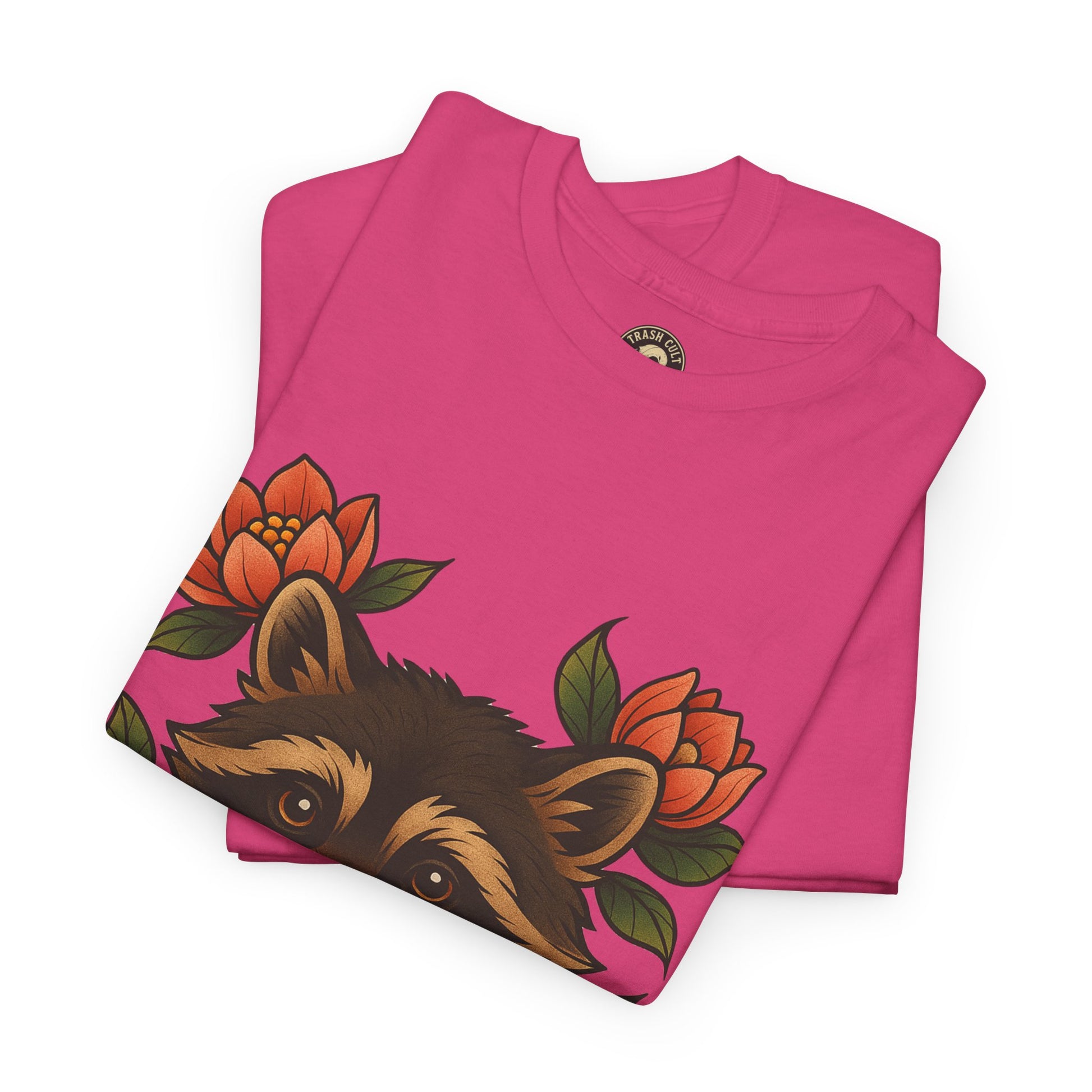 Neo-Traditional Raccoon & Lotus Tattoo Shirt – Trash Cult Supply Co. – Gildan 5000