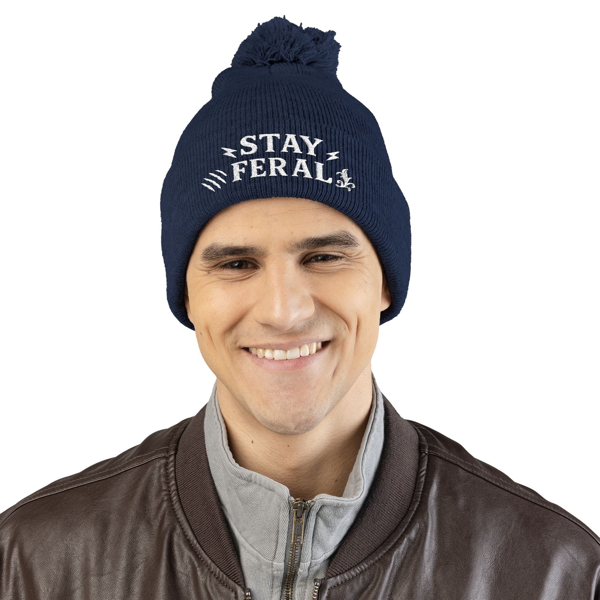 Stay Feral Pom-Pom Knit Cap, Cozy Winter Beanie, Embroidered Hats for Adventurers, Gift for Outdoorsy Friends, Stylish Cold Weather [...]