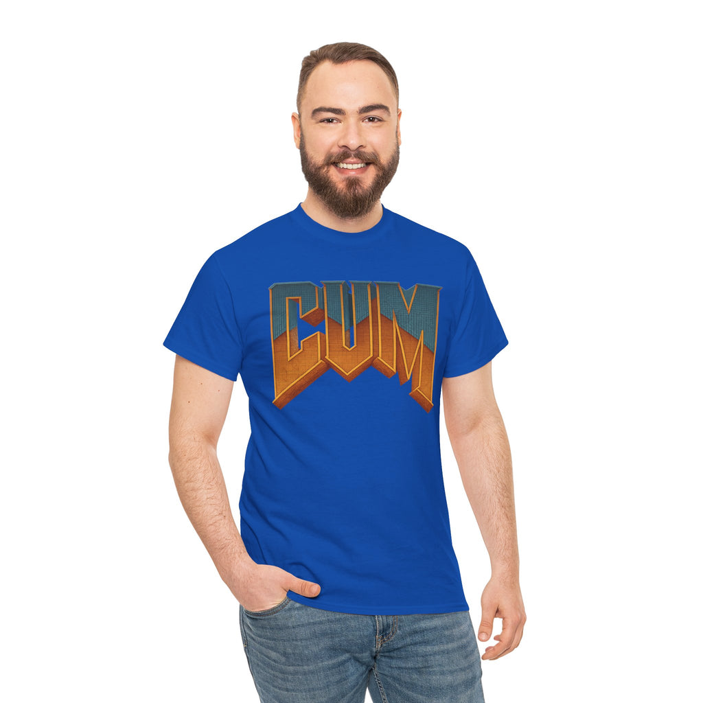 CUM Parody Metal Logo Shirt – Doom-Inspired Retro Gamer Tee on Gildan 5000