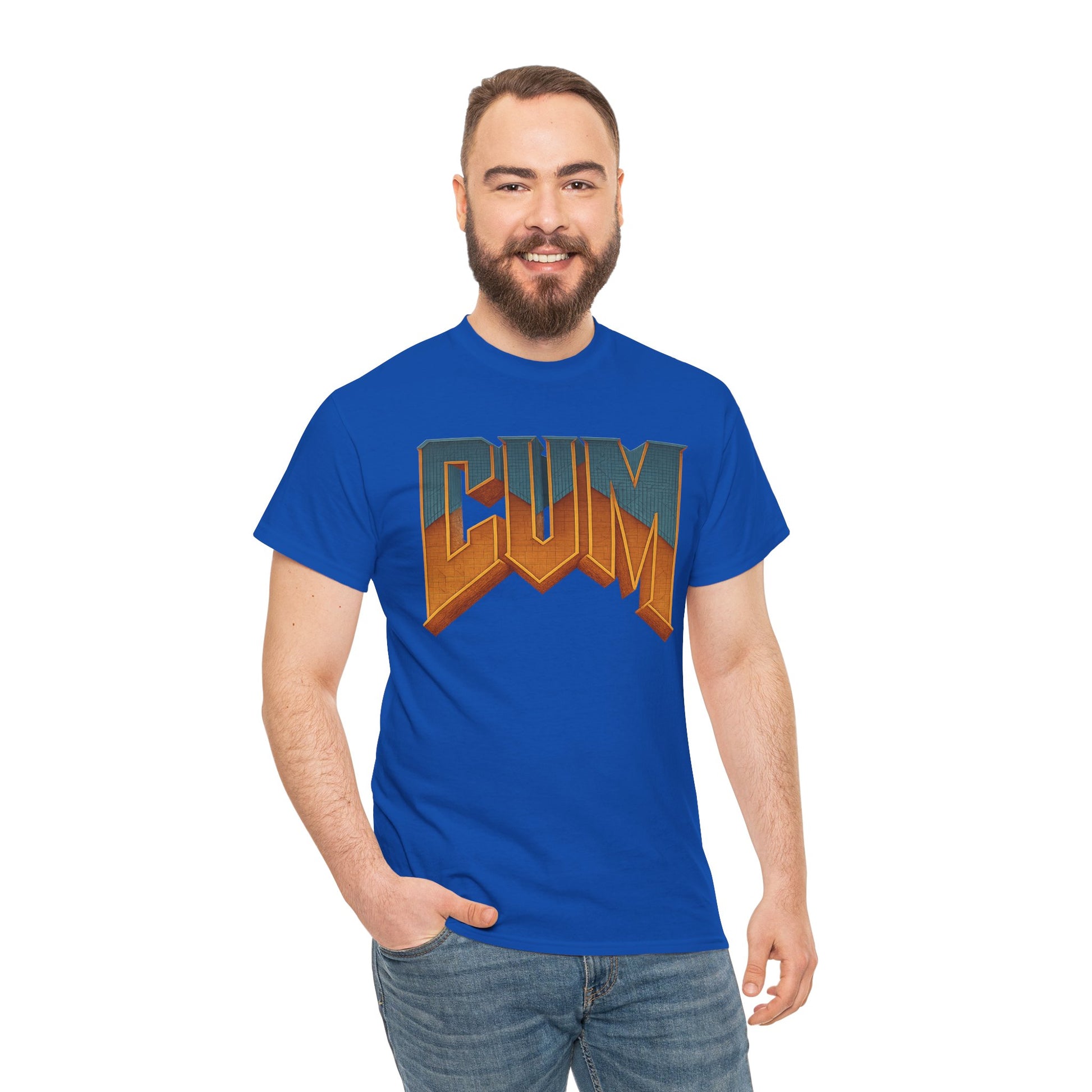 CUM Parody Metal Logo Shirt – Doom-Inspired Retro Gamer Tee on Gildan 5000