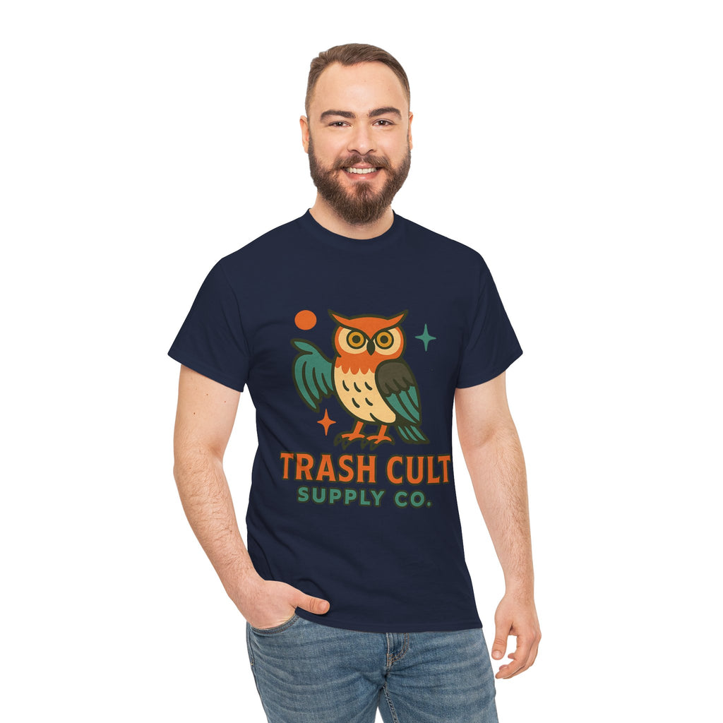 Vintage Owl Graphic Tee, Unisex Heavy Cotton Tee, Trash Cult Shirt, Nature Lover Gift, Eco-Friendly Apparel