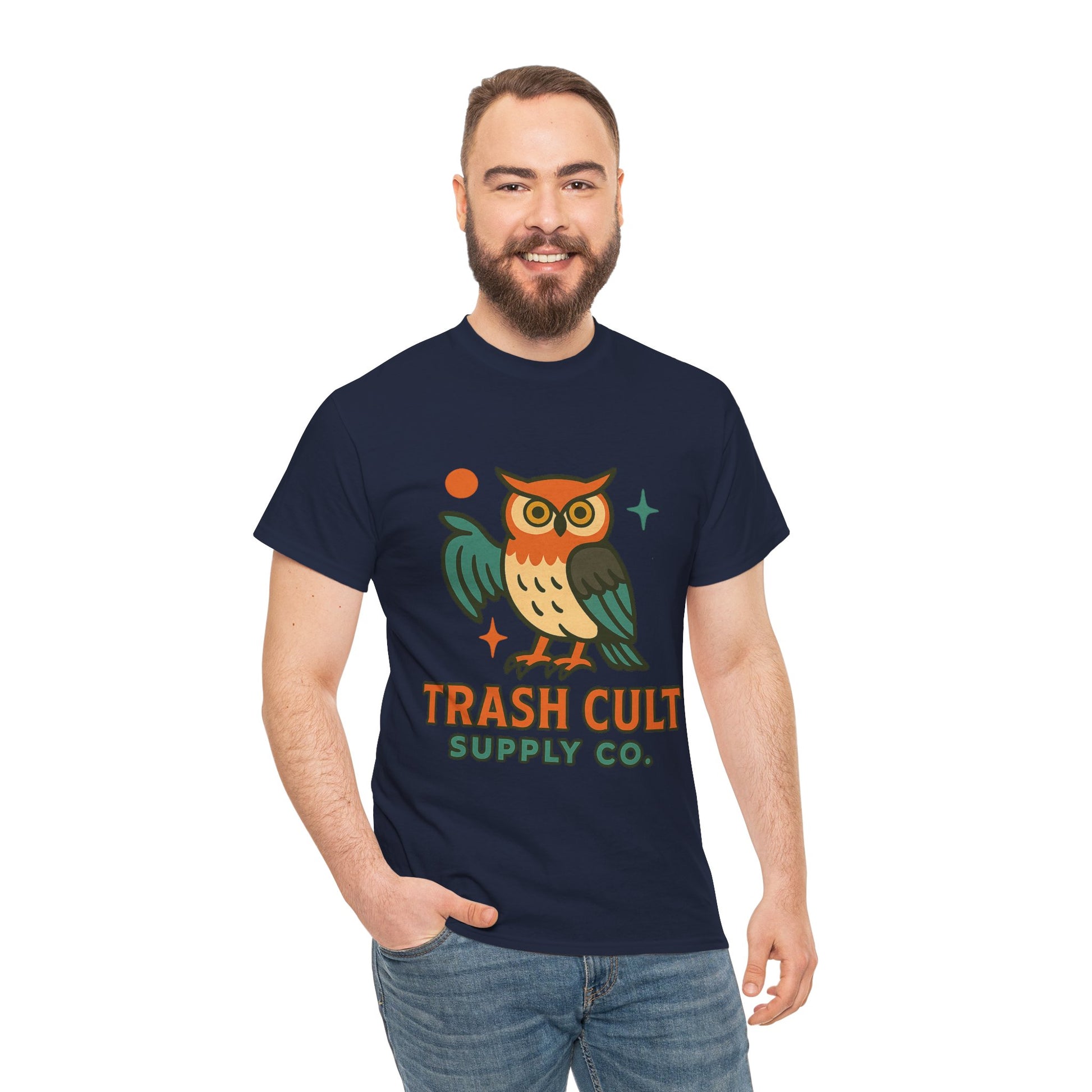 Vintage Owl Graphic Tee, Unisex Heavy Cotton Tee, Trash Cult Shirt, Nature Lover Gift, Eco-Friendly Apparel