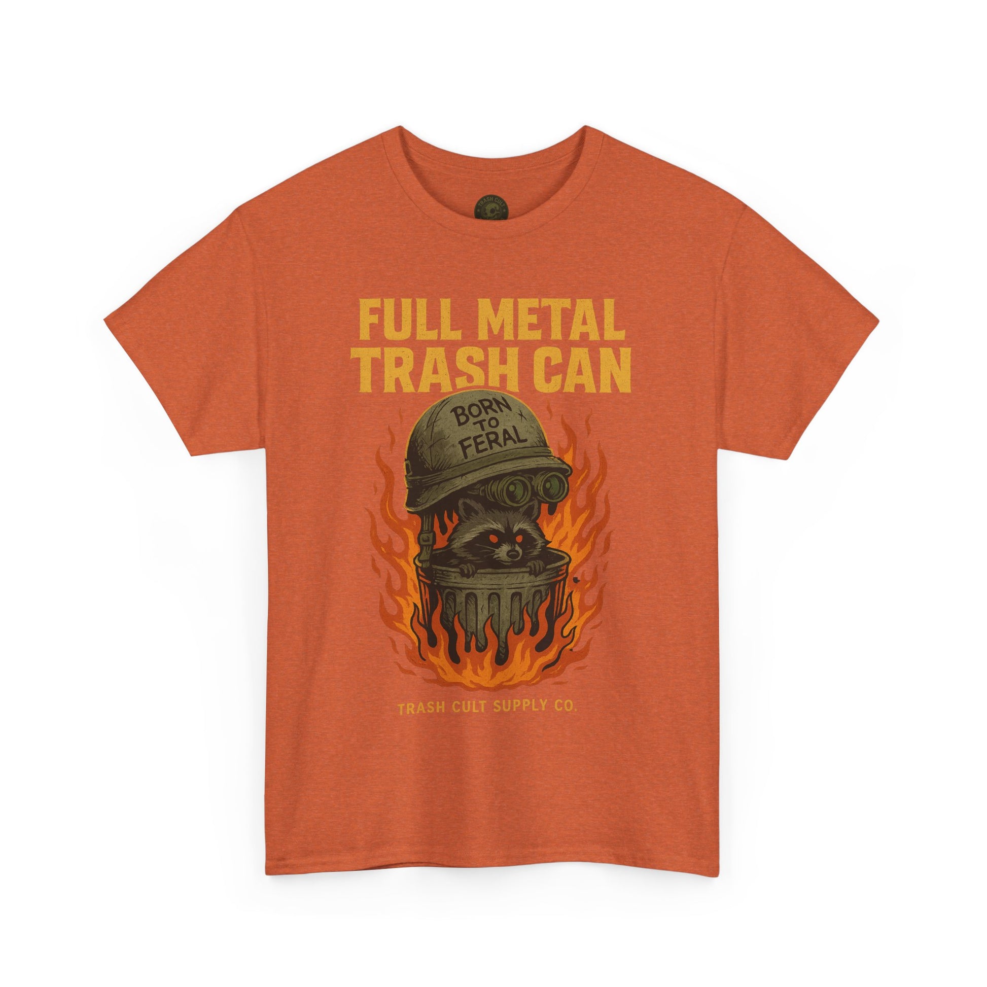 Full Metal Trash Can T-Shirt – Born to Feral Raccoon Graphic | Trash Cult Supply Co. | Gildan 5000 Tee