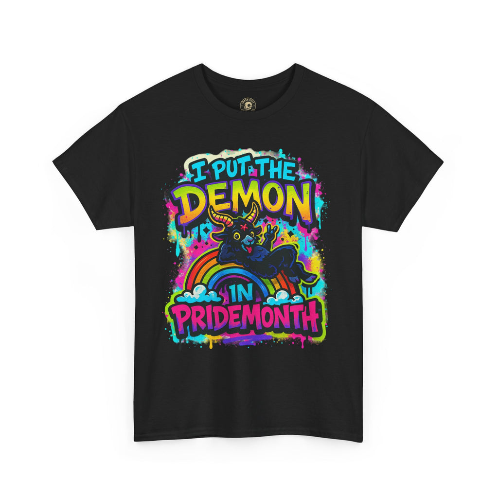 Pride Month Unisex Tee - I Put the Demon in Pride Month, LGBTQ+ Apparel, Rainbow Shirt, Festival Wear, Gift for Allies & Activists