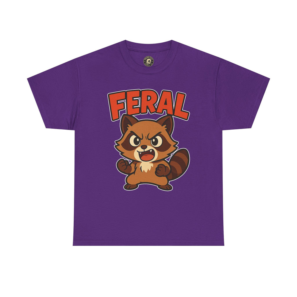 Feral Cartoon Tee - Unisex Heavy Cotton Shirt, Cute Graphic, Animal Lovers Gift, Casual Wear, Fun T-Shirt for Kids & Adults