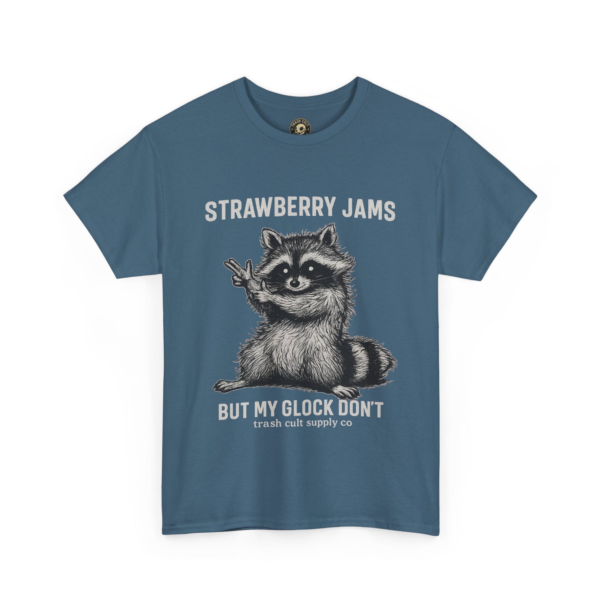 Strawberry Jams But My Glock Don’t Raccoon Shirt – Trash Cult Supply Co. Gildan 5000 Tee