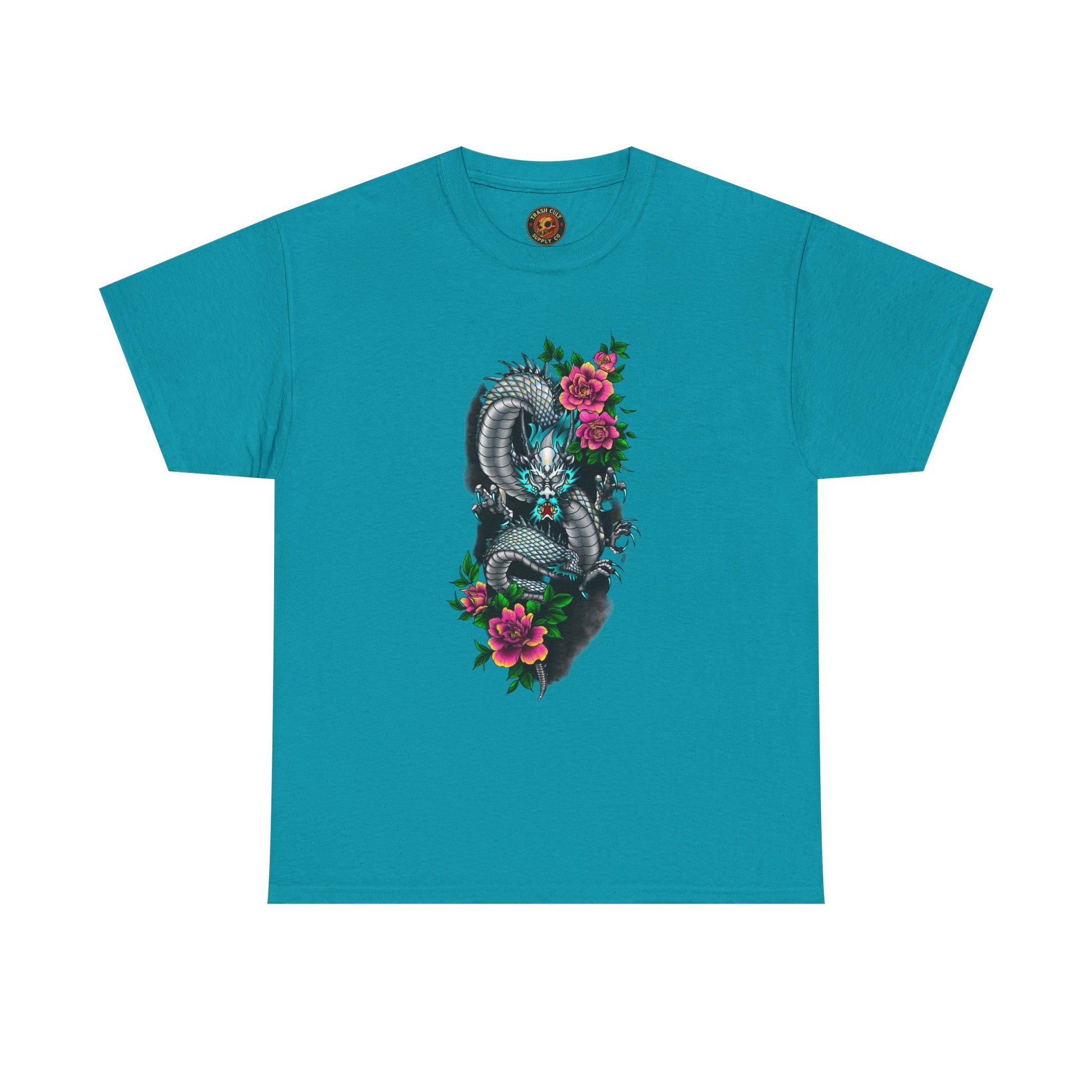 Mythic Dragon & Peonies Tattoo T-Shirt – Lara Davenport x Trash Cult Supply Co. Collab (Gildan 5000)