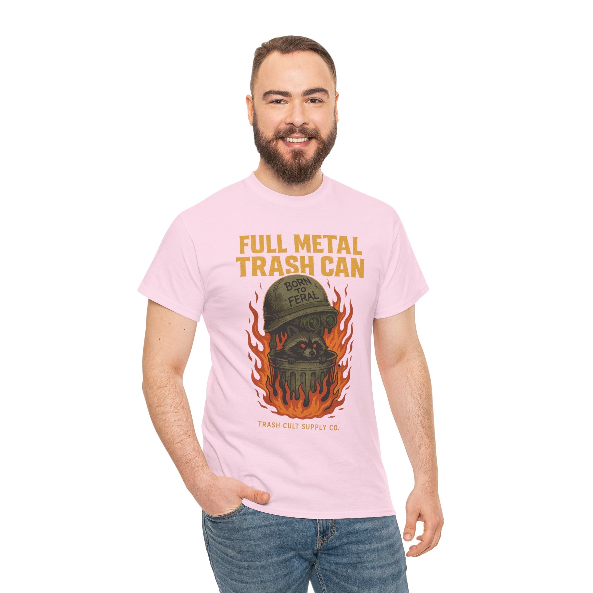 Full Metal Trash Can T-Shirt – Born to Feral Raccoon Graphic | Trash Cult Supply Co. | Gildan 5000 Tee