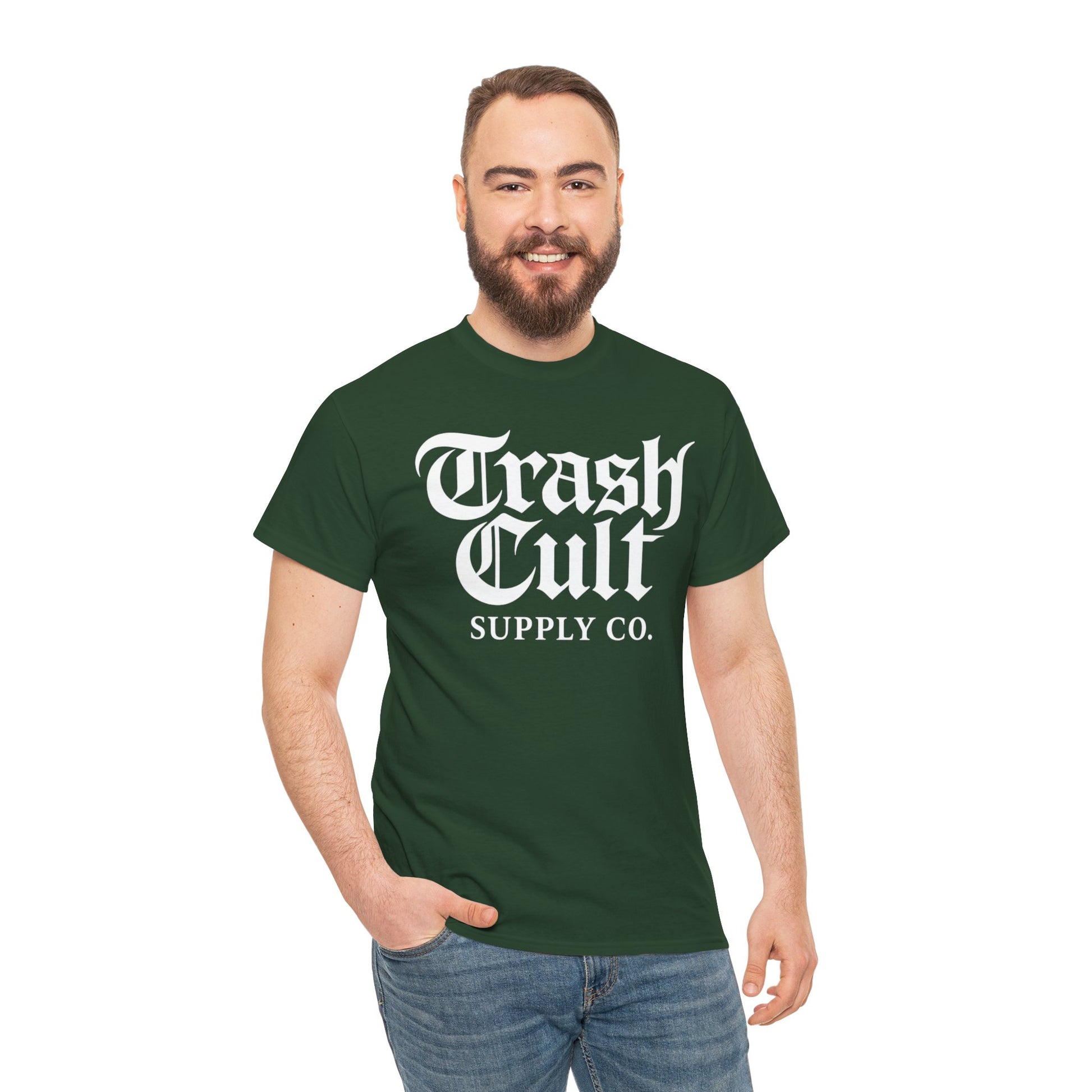 Trash Cult Gothic Logo Shirt – White Cyber Gothic Print on Gildan 5000