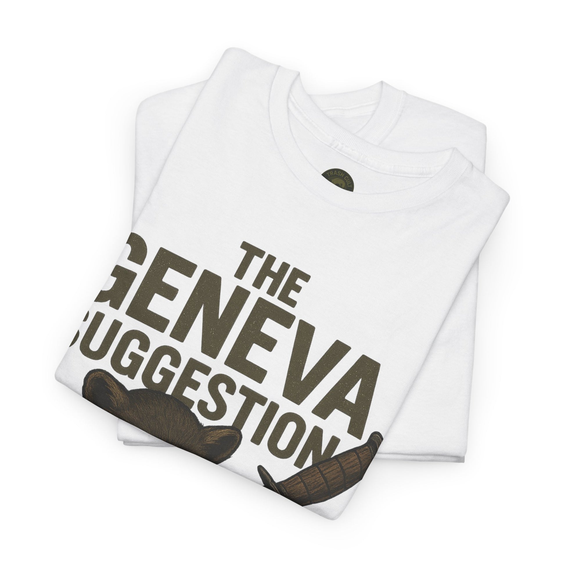 The Geneva Suggestion T-Shirt – Tactical Raccoon Dark Humor Tee | Trash Cult Supply Co. | Gildan 5000