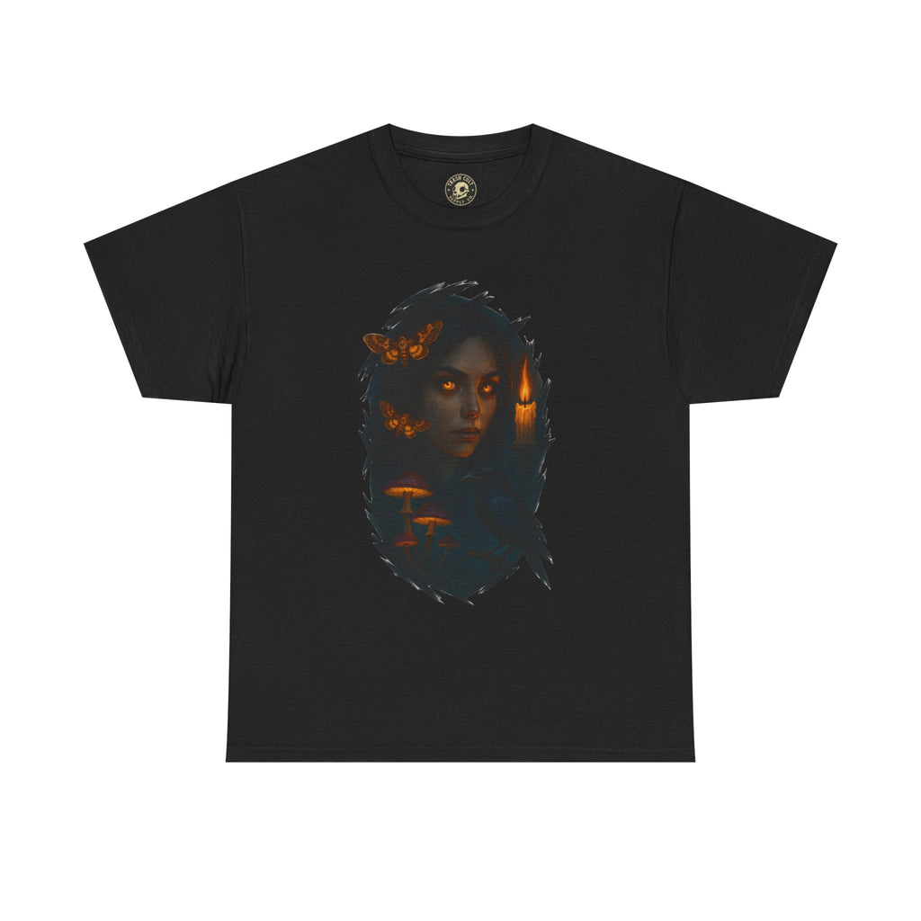 Mystical Night Unisex Heavy Cotton Tee, Witchy Shirt, Halloween Apparel, Fantasy Tee, Gift for Her, Art Graphic Tee