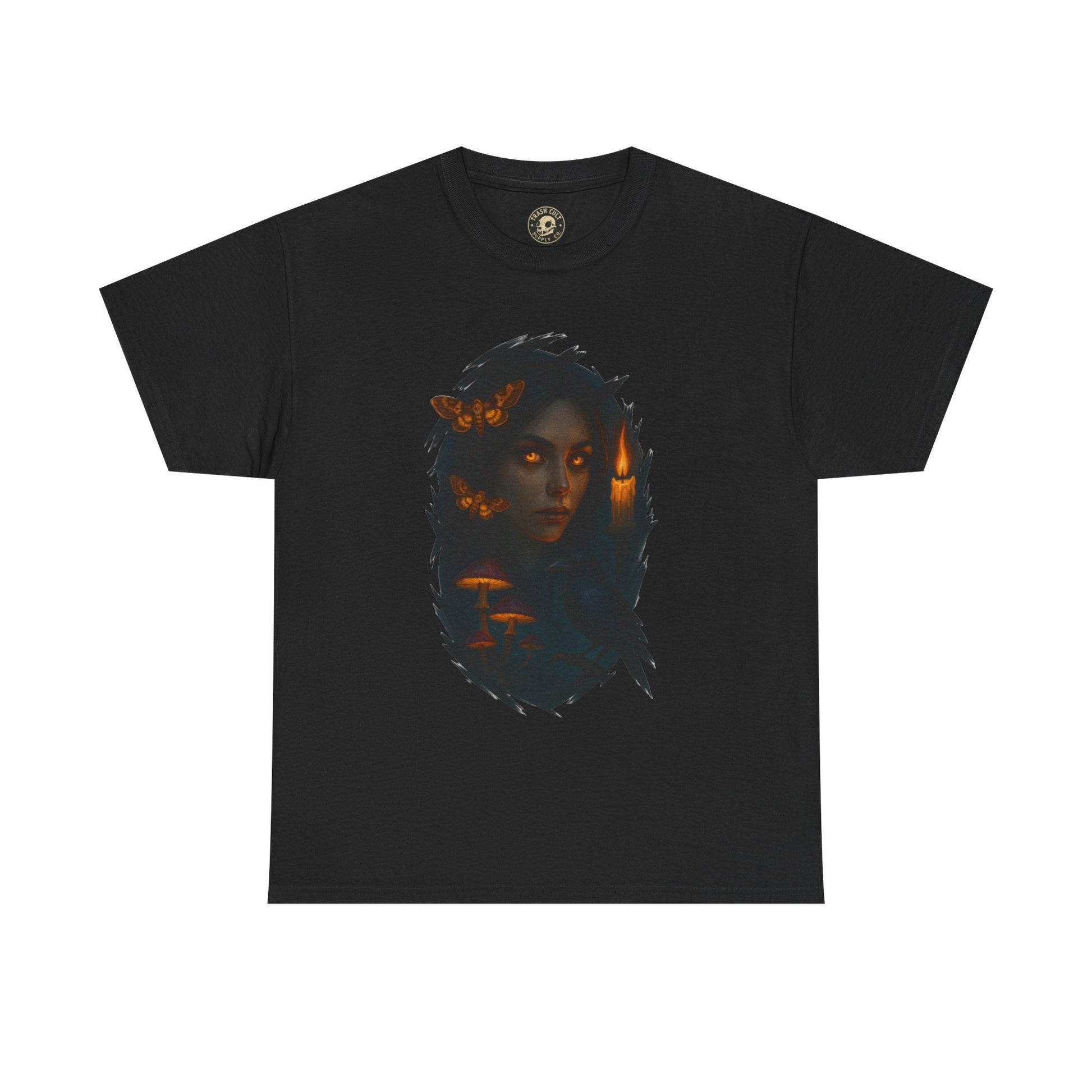 Mystical Night Unisex Heavy Cotton Tee, Witchy Shirt, Halloween Apparel, Fantasy Tee, Gift for Her, Art Graphic Tee