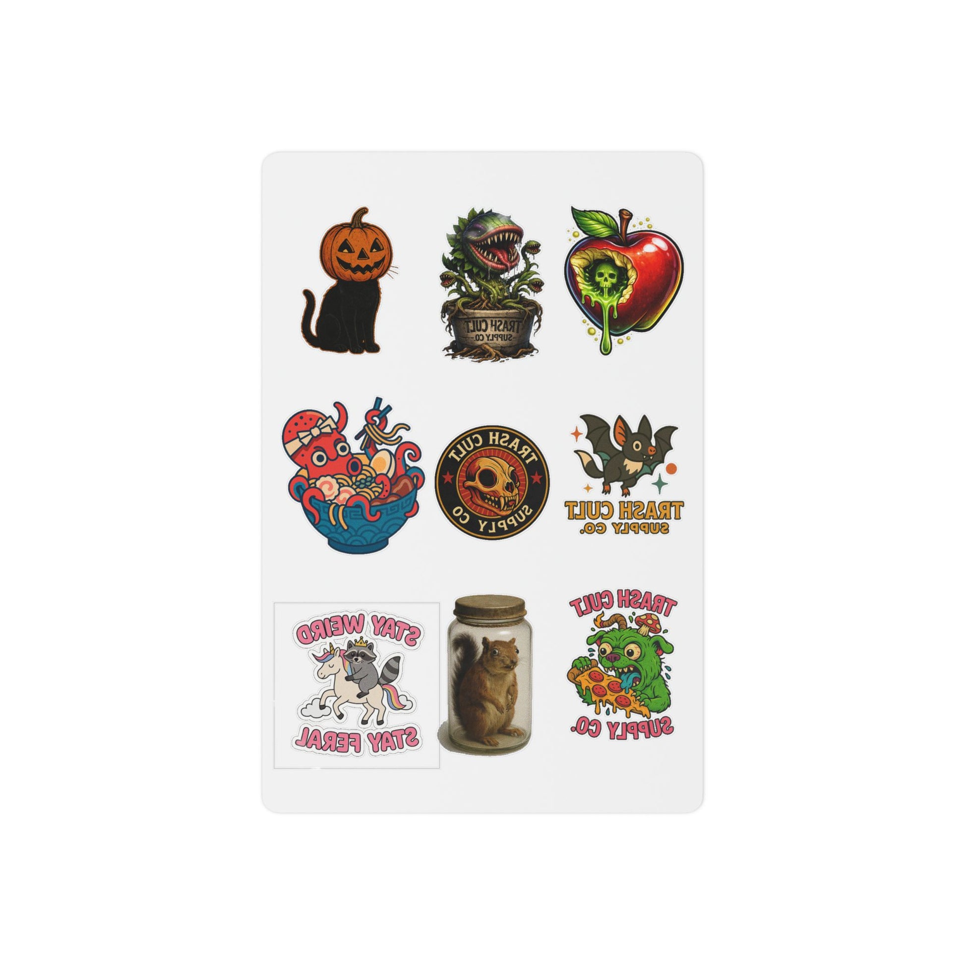 Halloween Horror Temporary Tattoo Sheet — Vintage Cute Creepy Monster Designs (Pumpkin Cat, Venom Apple, Jar Critter)