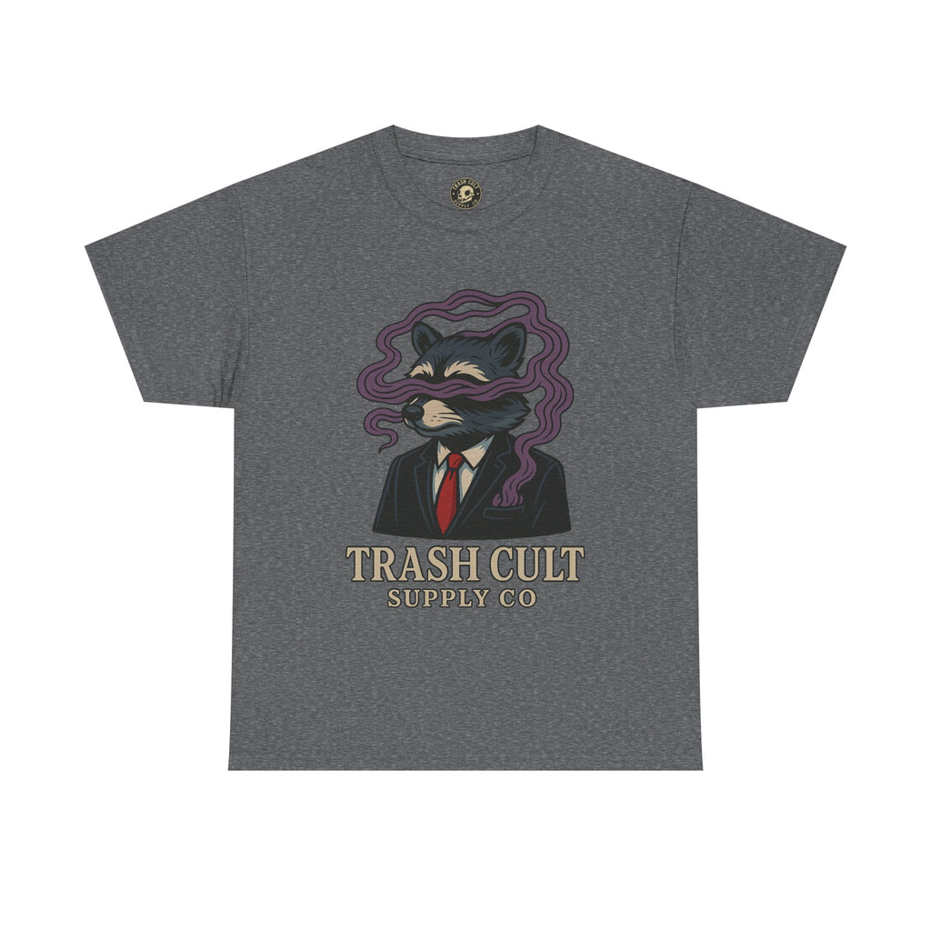 Suited Raccoon Smoke Design – Trash Cult Supply Co | Bold Graffiti Tattoo Tee