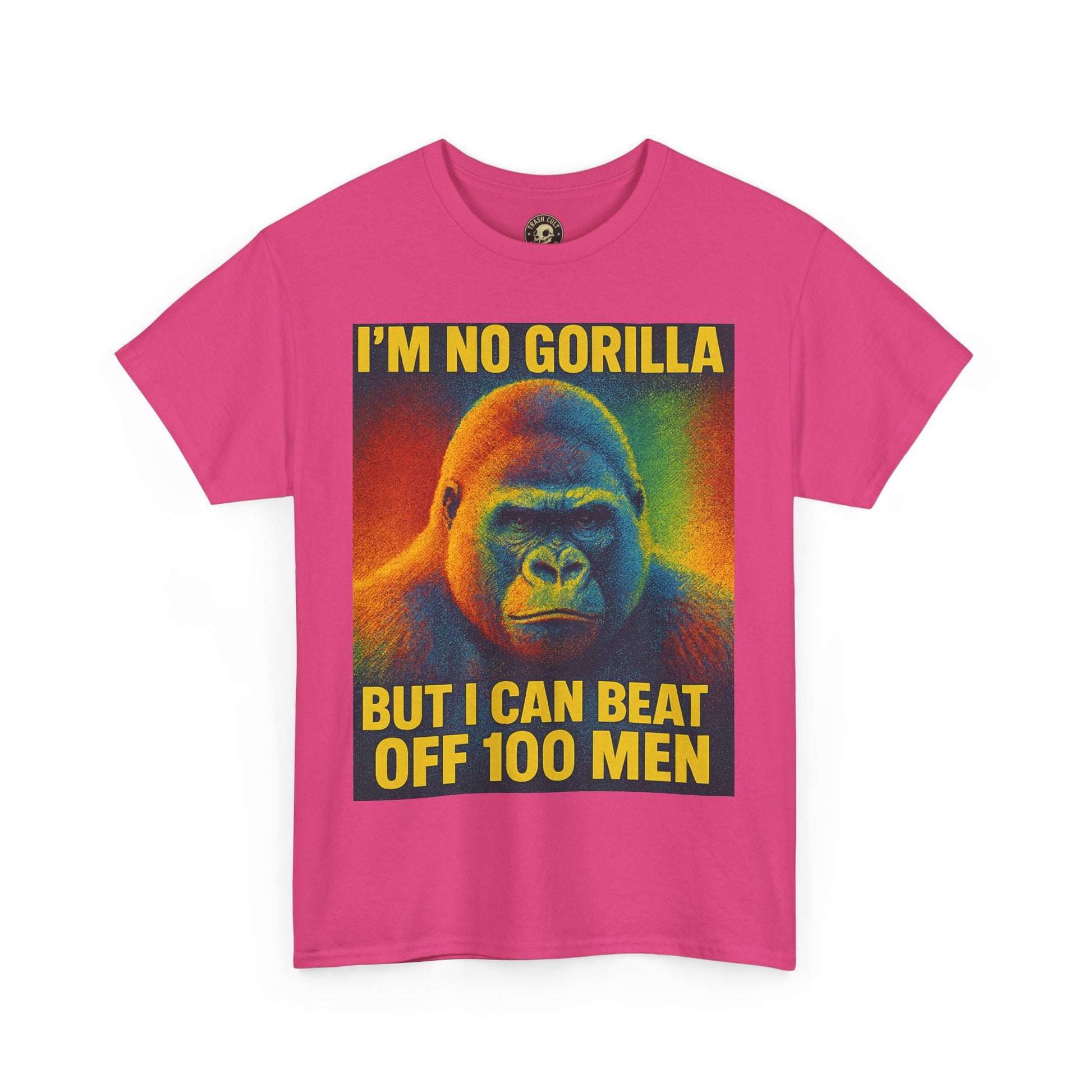I’m No Gorilla But I Can Beat Off 100 Men Shirt – Multicolor Halftone Gorilla Tee on Gildan 5000