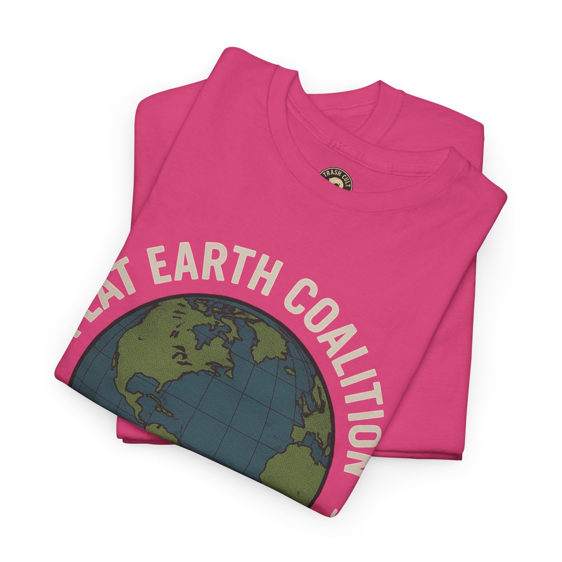 Flat Earth Coalition Funny Globe Parody Shirt – “Members From Around the Globe” Tee – Satirical Conspiracy Theory Humor Tee