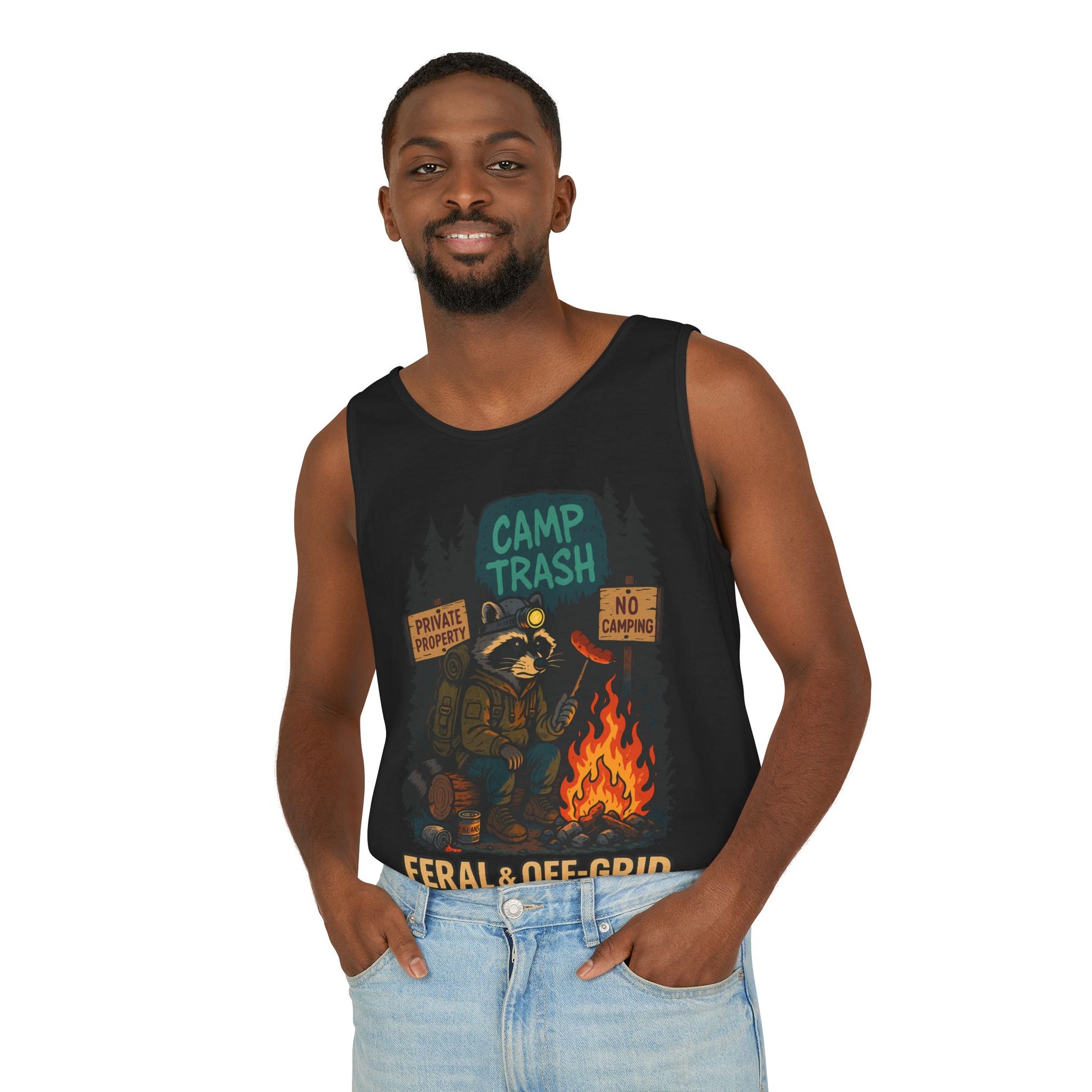 Camp Trash Raccoon Tank Top – Feral & Off-Grid Summer Shirt by Trash Cult
