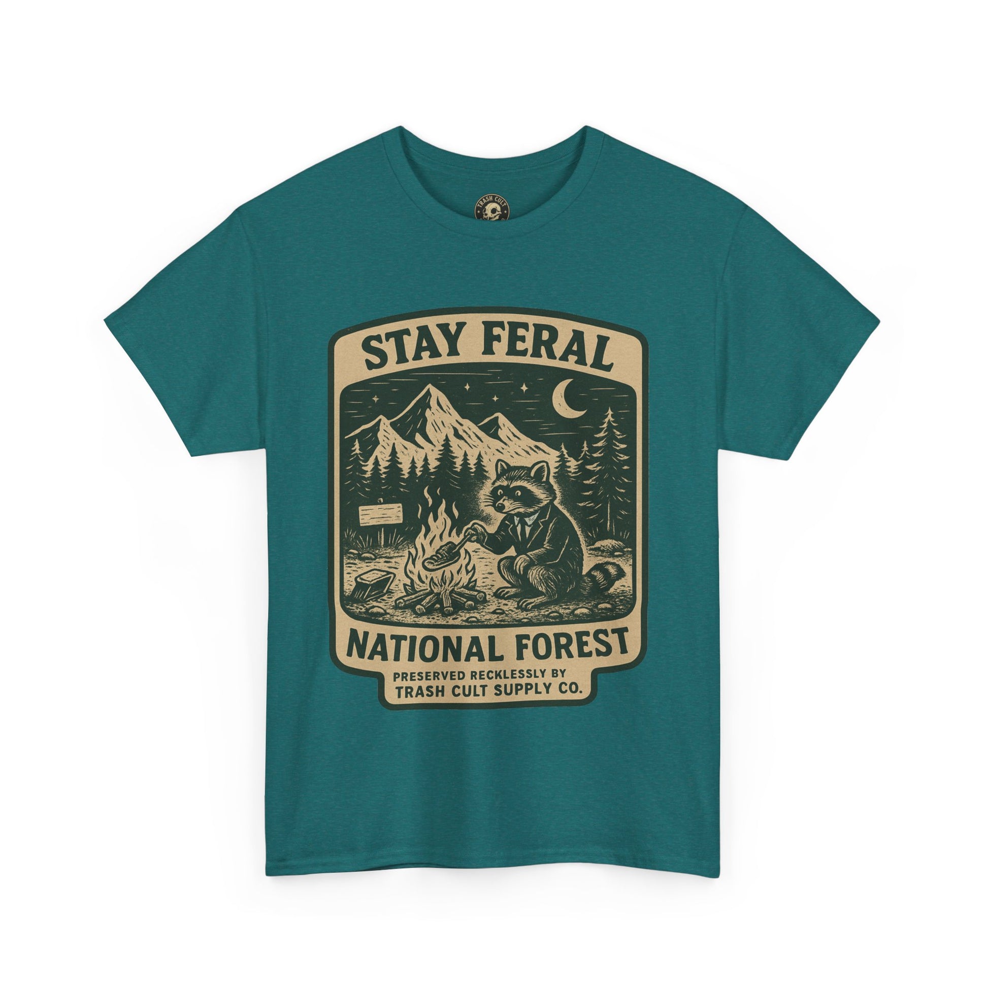 Stay Feral National Forest Shirt – Vintage Raccoon Camping Tee – Trash Cult Supply Co – Gildan 5000