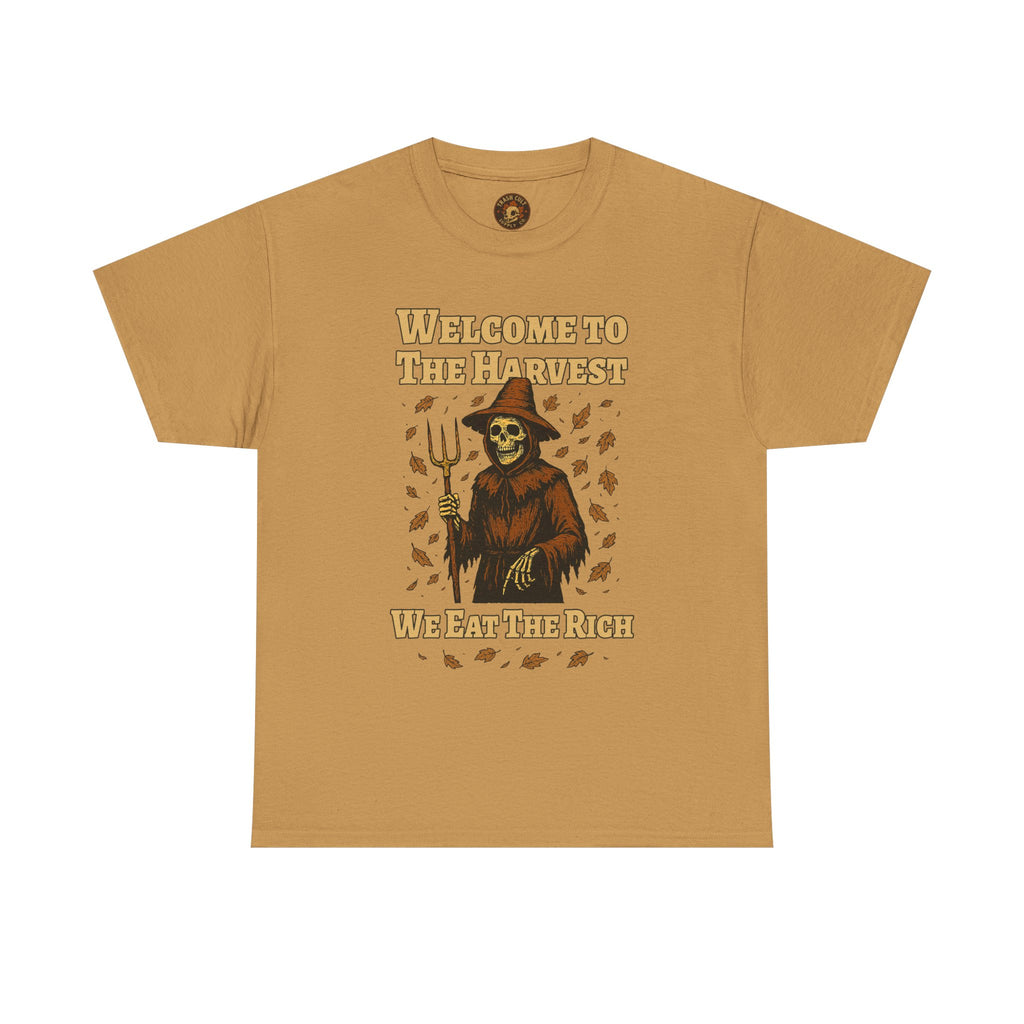 Eat the Rich Shirt – Welcome to the Harvest Skeleton Scarecrow Tee – Fall of Humanity Collection – Trash Cult Supply Co.