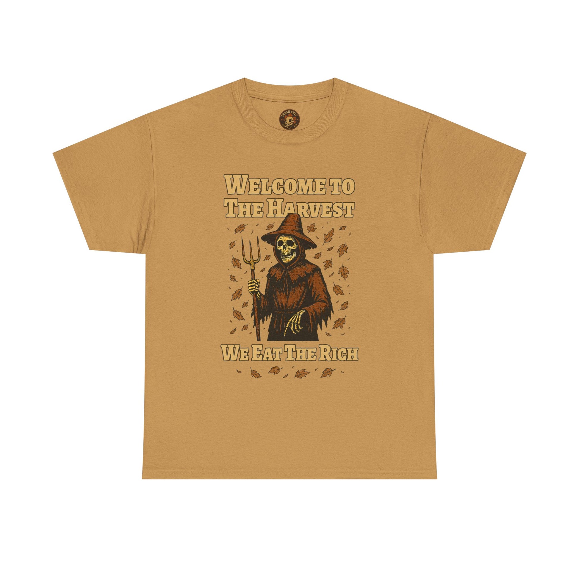Eat the Rich Shirt – Welcome to the Harvest Skeleton Scarecrow Tee – Fall of Humanity Collection – Trash Cult Supply Co.