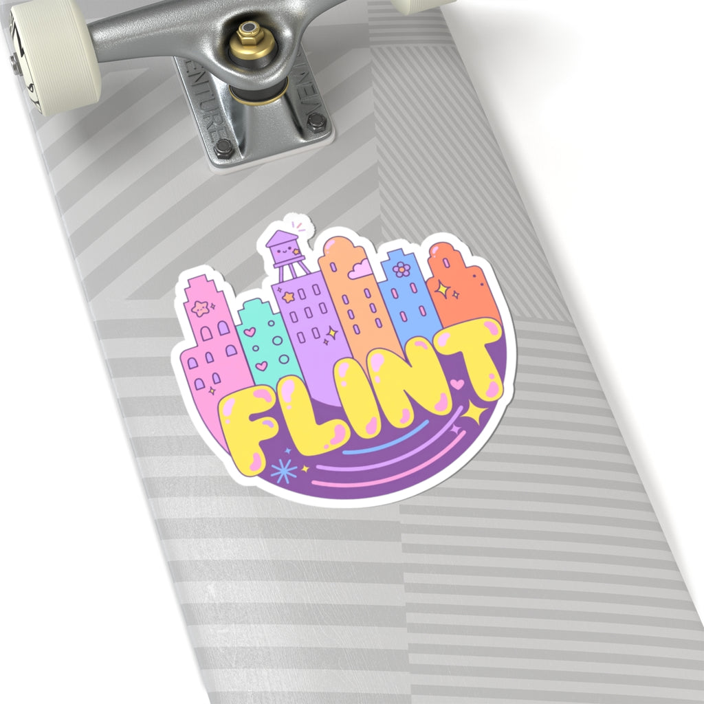 Flint City Skyline Kiss-Cut Sticker — Cute Pastel Laptop Sticker