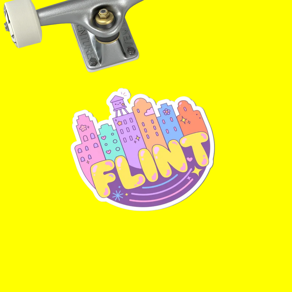 Flint City Skyline Kiss-Cut Sticker — Cute Pastel Laptop Sticker