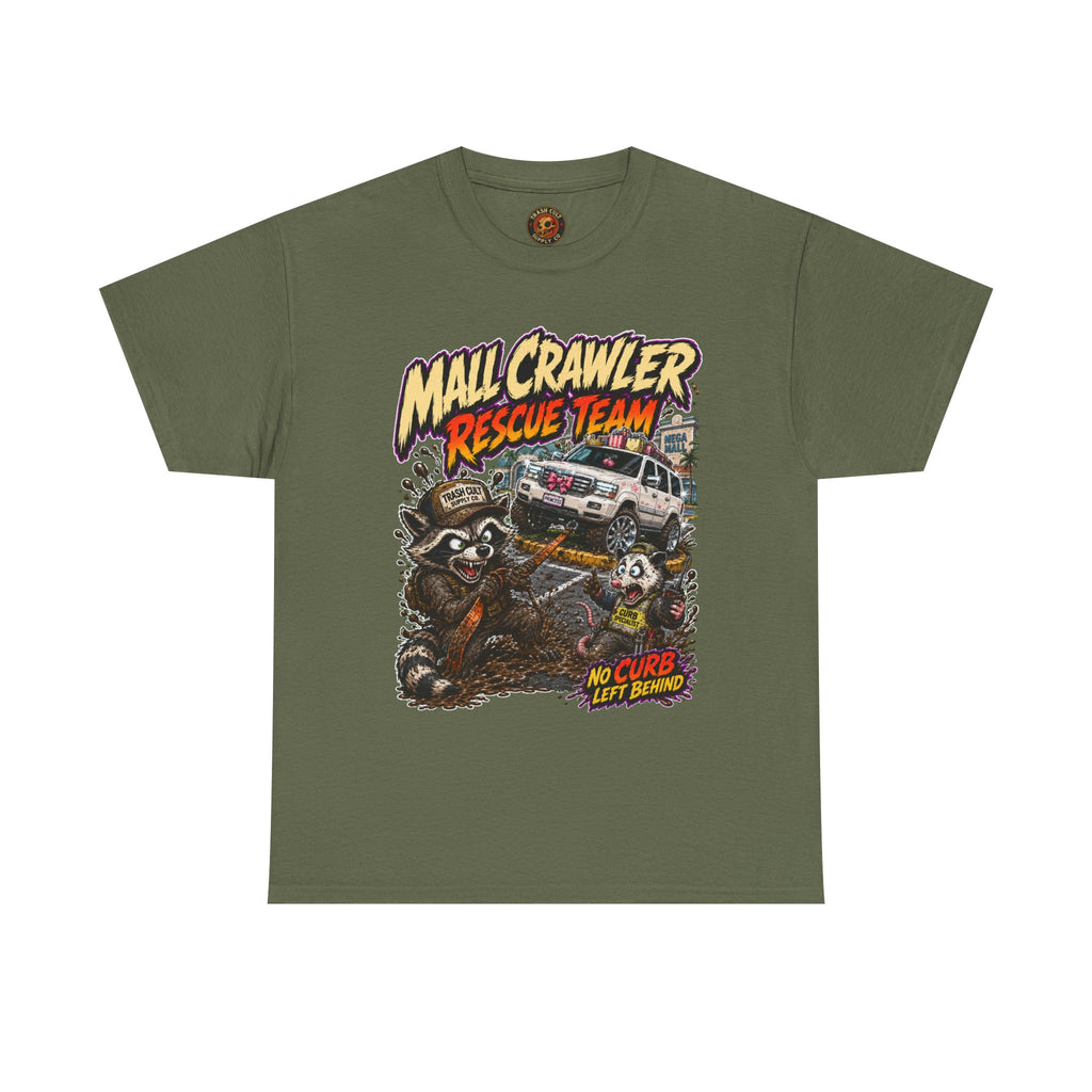 Mall Crawler Rescue Team T‑Shirt — Vintage Raccoon Rescue Graphic Tee (“No Curb Left Behind”)