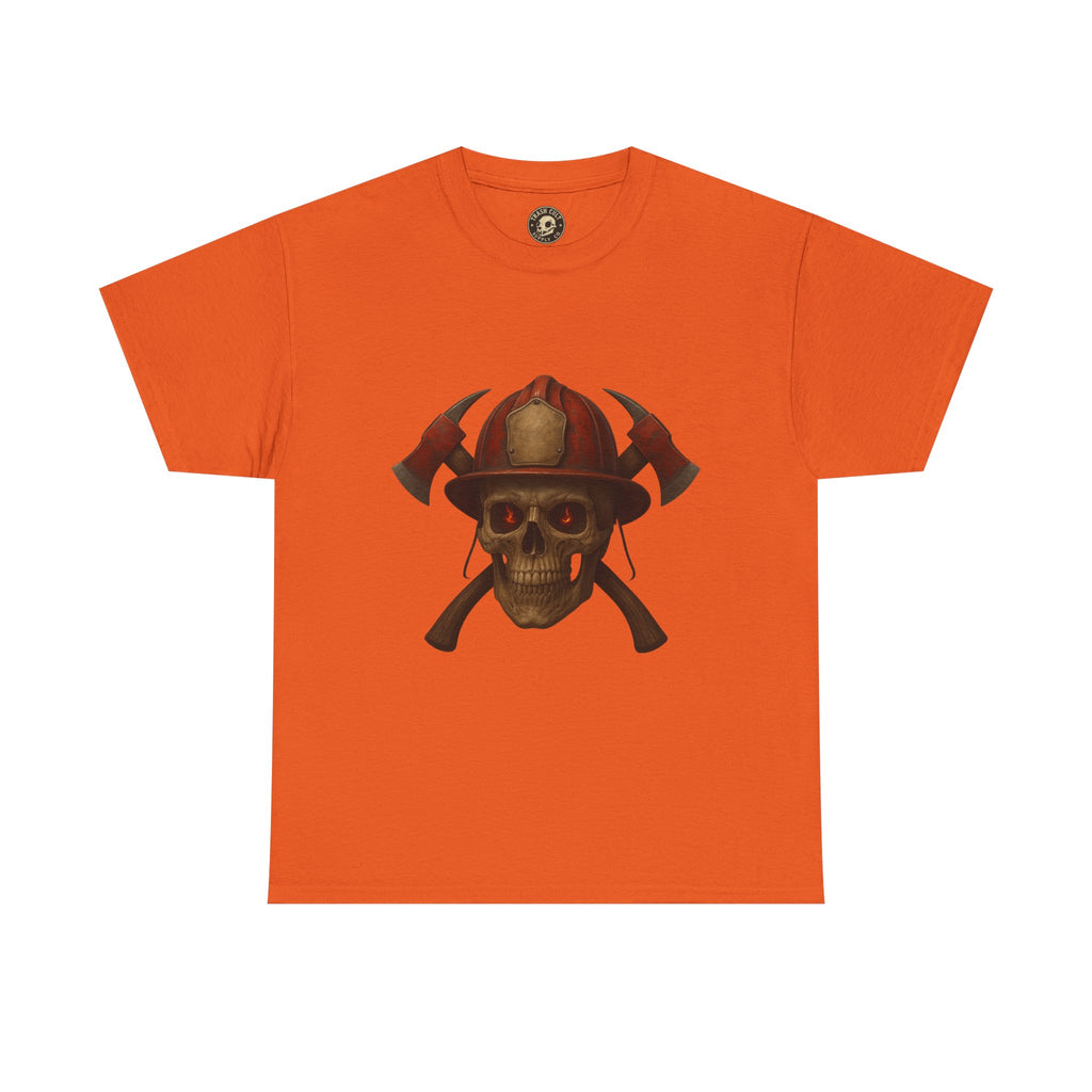 Skull Firefighter Tee, Unisex Heavy Cotton Shirt, Firefighter Gift, Halloween Costume T-Shirt, Unique Graphic Tee, Casual Wear