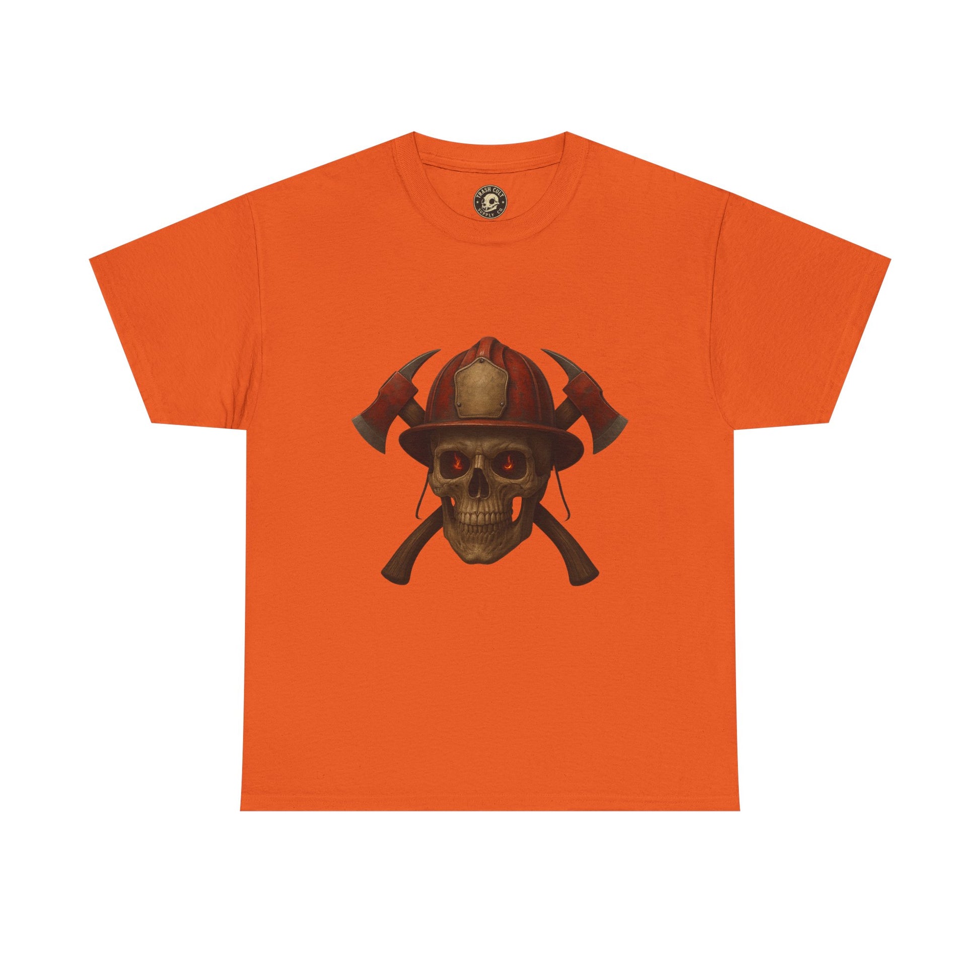 Skull Firefighter Tee, Unisex Heavy Cotton Shirt, Firefighter Gift, Halloween Costume T-Shirt, Unique Graphic Tee, Casual Wear