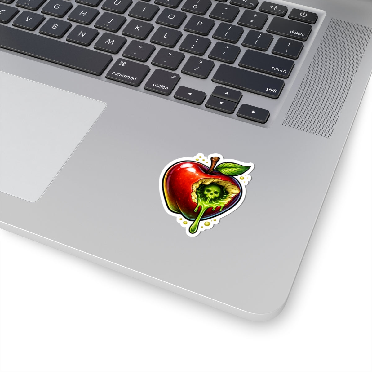 Poisoned Apple Kiss-Cut Sticker — Skull & Dripping Green Goo Design