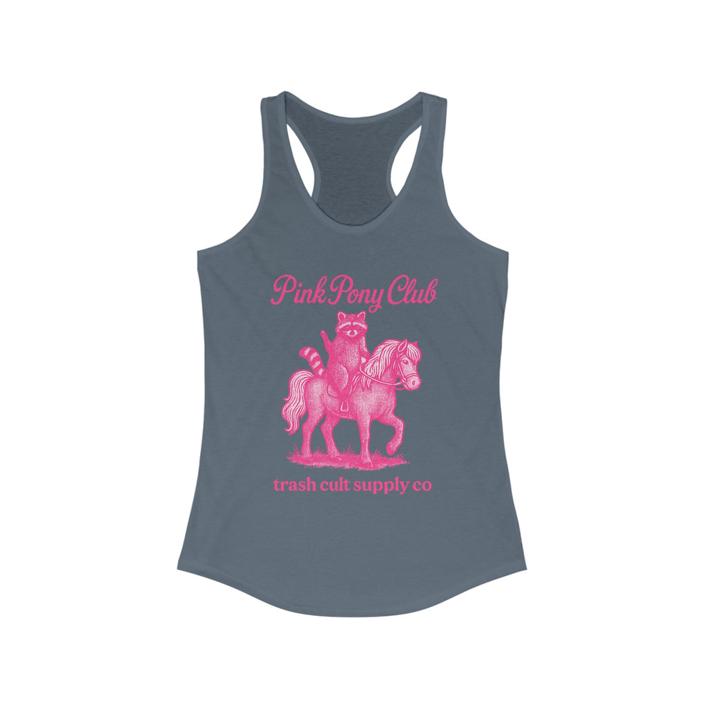 Pink Pony Club Racerback Tank - Fun Summer Apparel for Horse Lovers, Gift for Birthdays or Parties, Casual Weekender Top, Unique Graphic Tee
