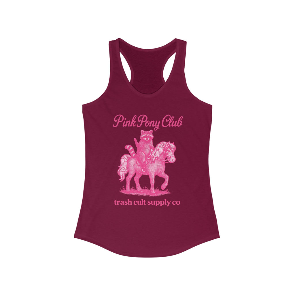 Pink Pony Club Racerback Tank - Fun Summer Apparel for Horse Lovers, Gift for Birthdays or Parties, Casual Weekender Top, Unique Graphic Tee
