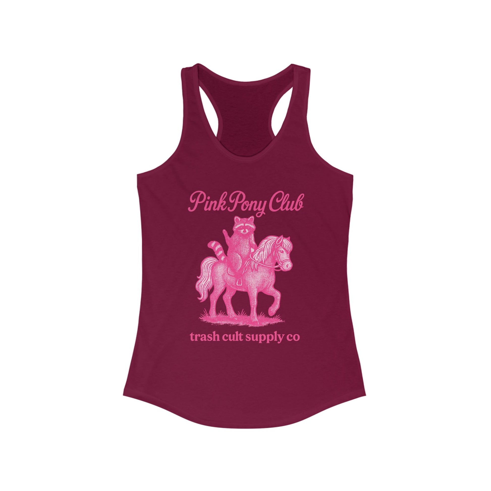 Pink Pony Club Racerback Tank - Fun Summer Apparel for Horse Lovers, Gift for Birthdays or Parties, Casual Weekender Top, Unique Graphic Tee