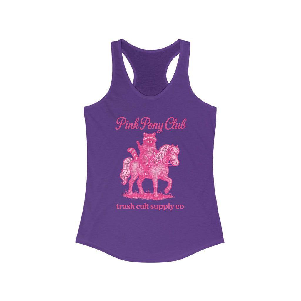 Pink Pony Club Racerback Tank - Fun Summer Apparel for Horse Lovers, Gift for Birthdays or Parties, Casual Weekender Top, Unique Graphic Tee
