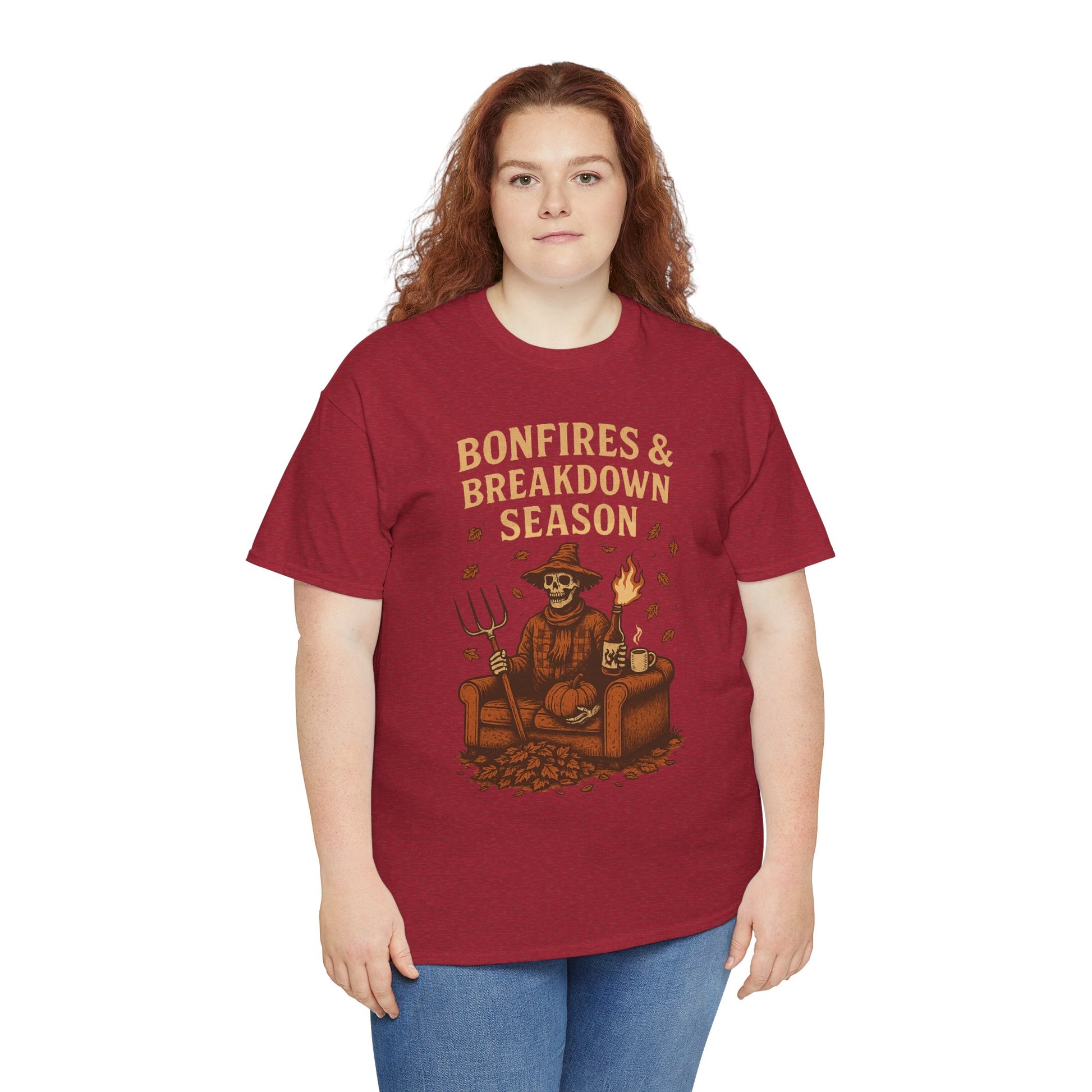 Bonfires & Breakdown Season Shirt – Skeleton Couch Chaos Tee – Fall of Humanity Collection – Trash Cult Supply Co.