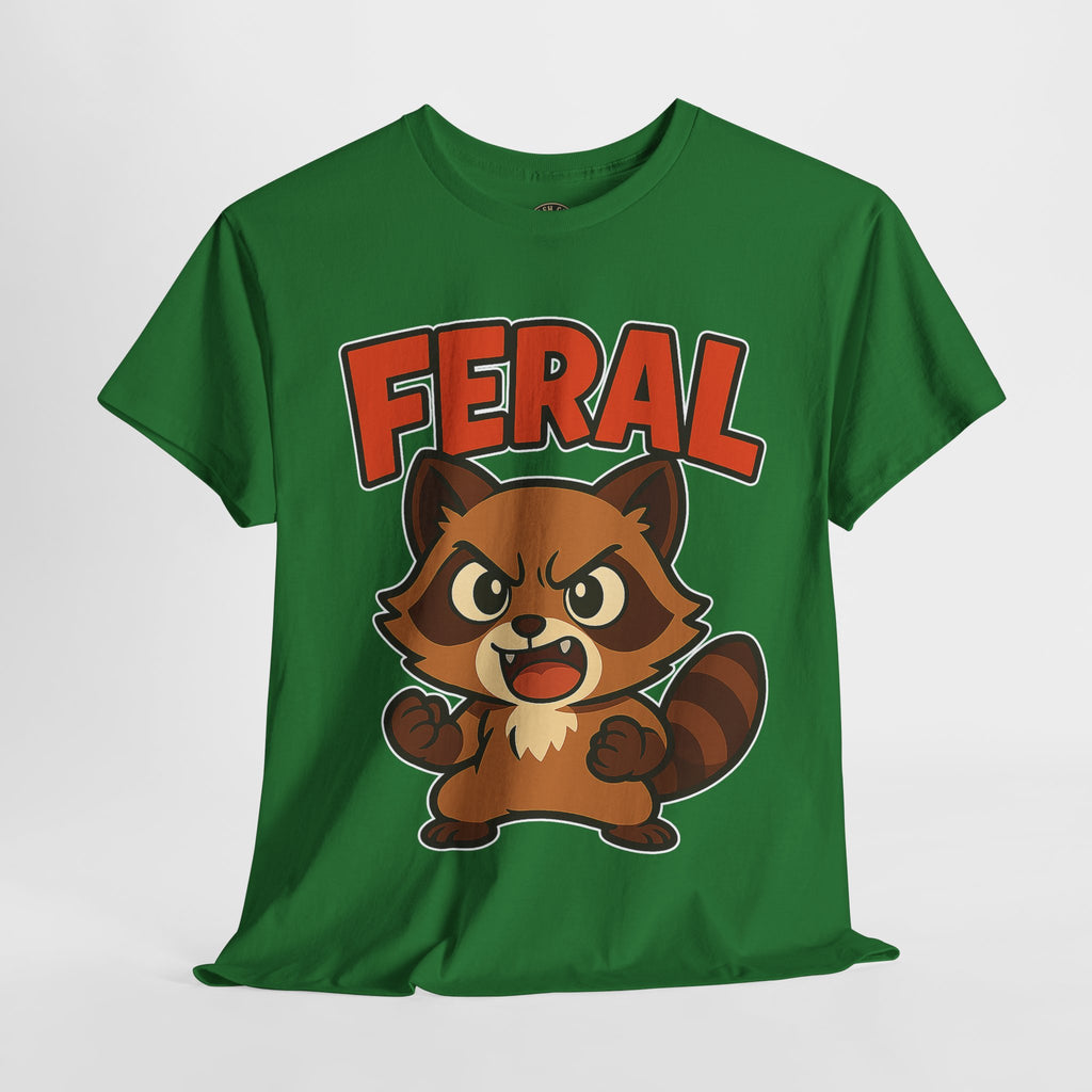 Feral Cartoon Tee - Unisex Heavy Cotton Shirt, Cute Graphic, Animal Lovers Gift, Casual Wear, Fun T-Shirt for Kids & Adults
