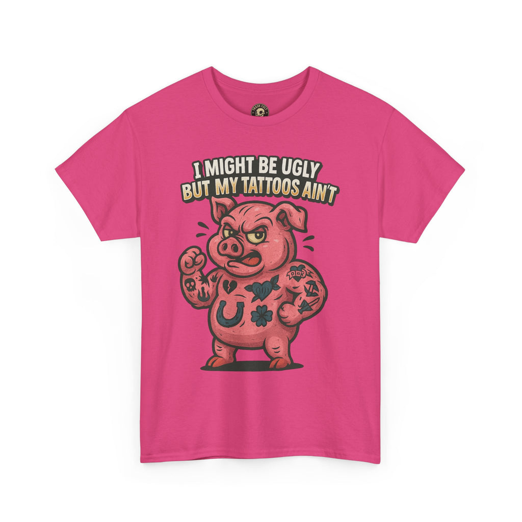 Funny Pig Tattoo Unisex Heavy Cotton Tee, Graphic Shirt, Gift for Tattoo Lovers, Casual Wear, Humor Tees