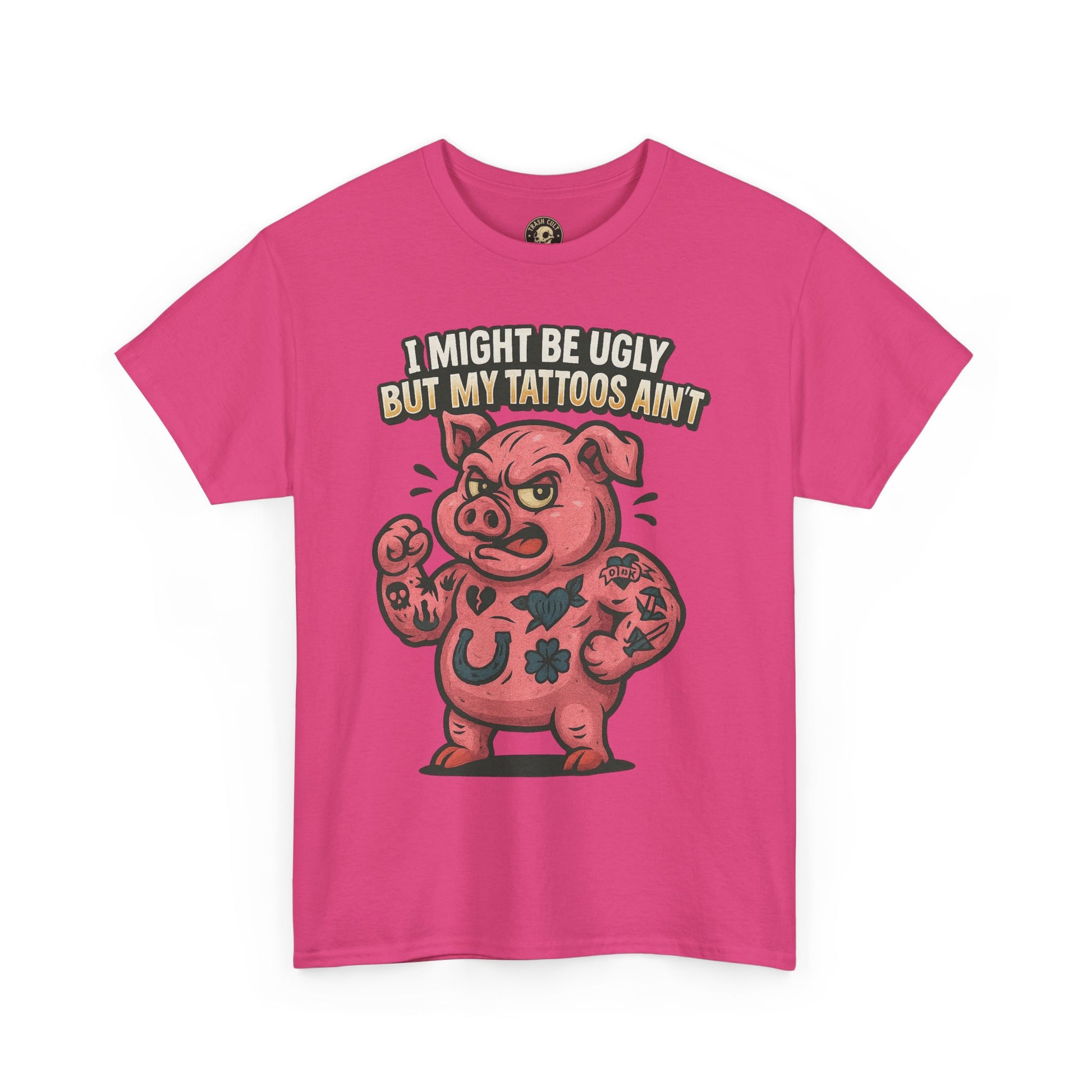 Funny Pig Tattoo Unisex Heavy Cotton Tee, Graphic Shirt, Gift for Tattoo Lovers, Casual Wear, Humor Tees