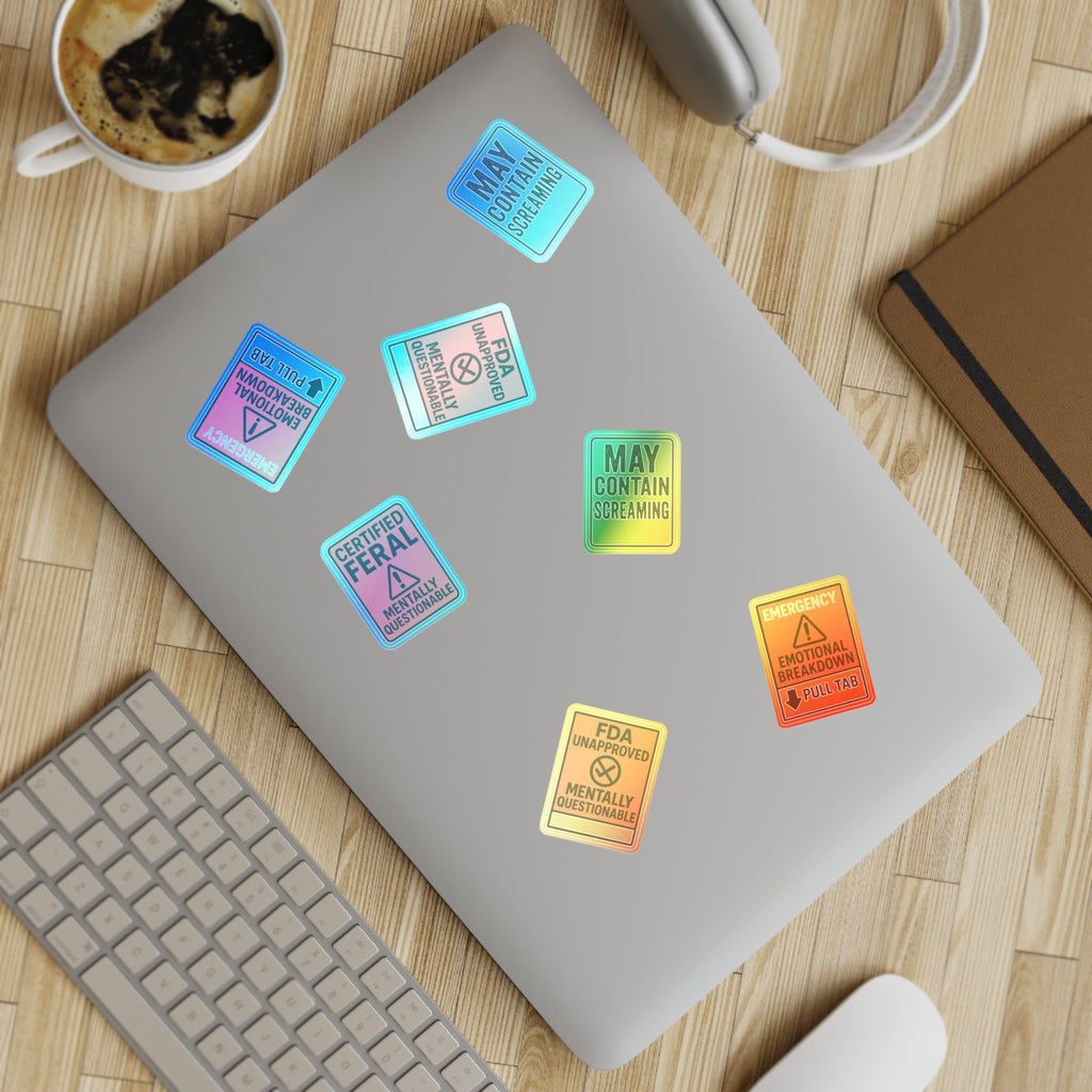 Feral Sticker Sheet Bundle – 10 Bold Mental Health & Chaos-Themed Stickers | Transparent, White & Holographic Vinyl