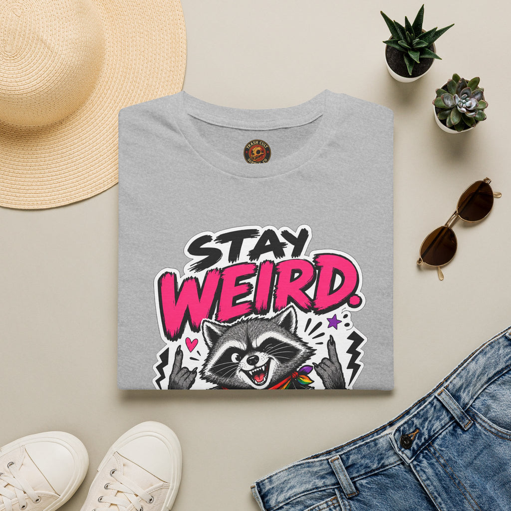 T-Shirt — "Stay Weird" Pride Raccoon Tee (Stay Queer)