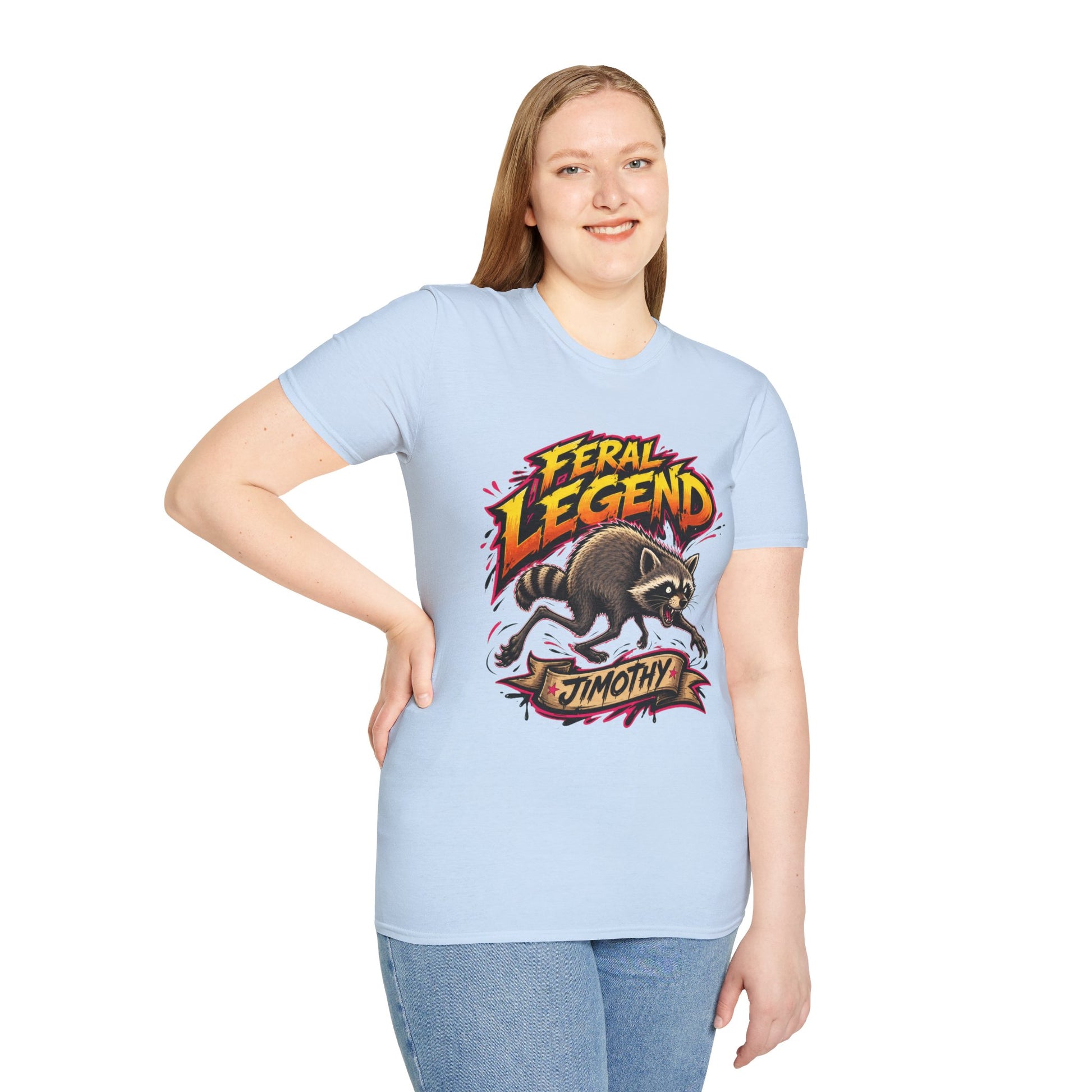 Feral Legend Raccoon Jimothy T-Shirt — Bold Graphic Tee