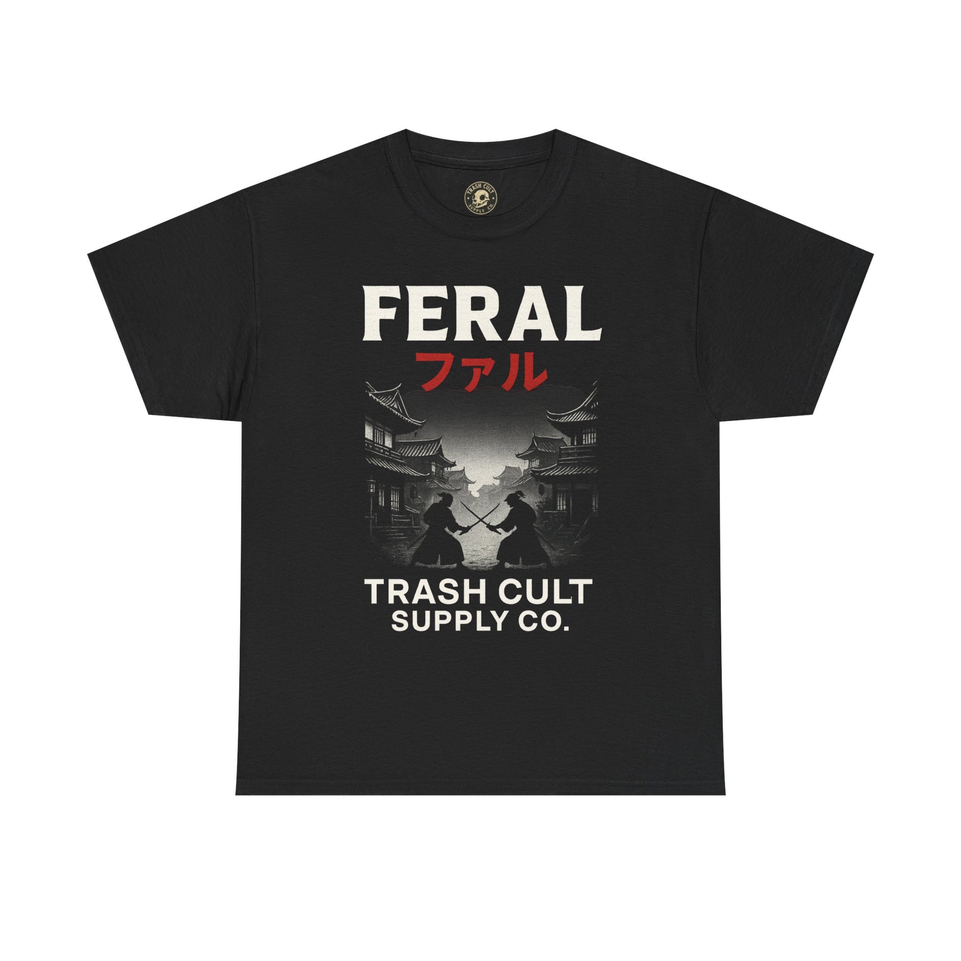 FERAL Samurai Shirt – Japanese Village & Warrior Graphic | Trash Cult Supply Co | Gildan 5000 Tee