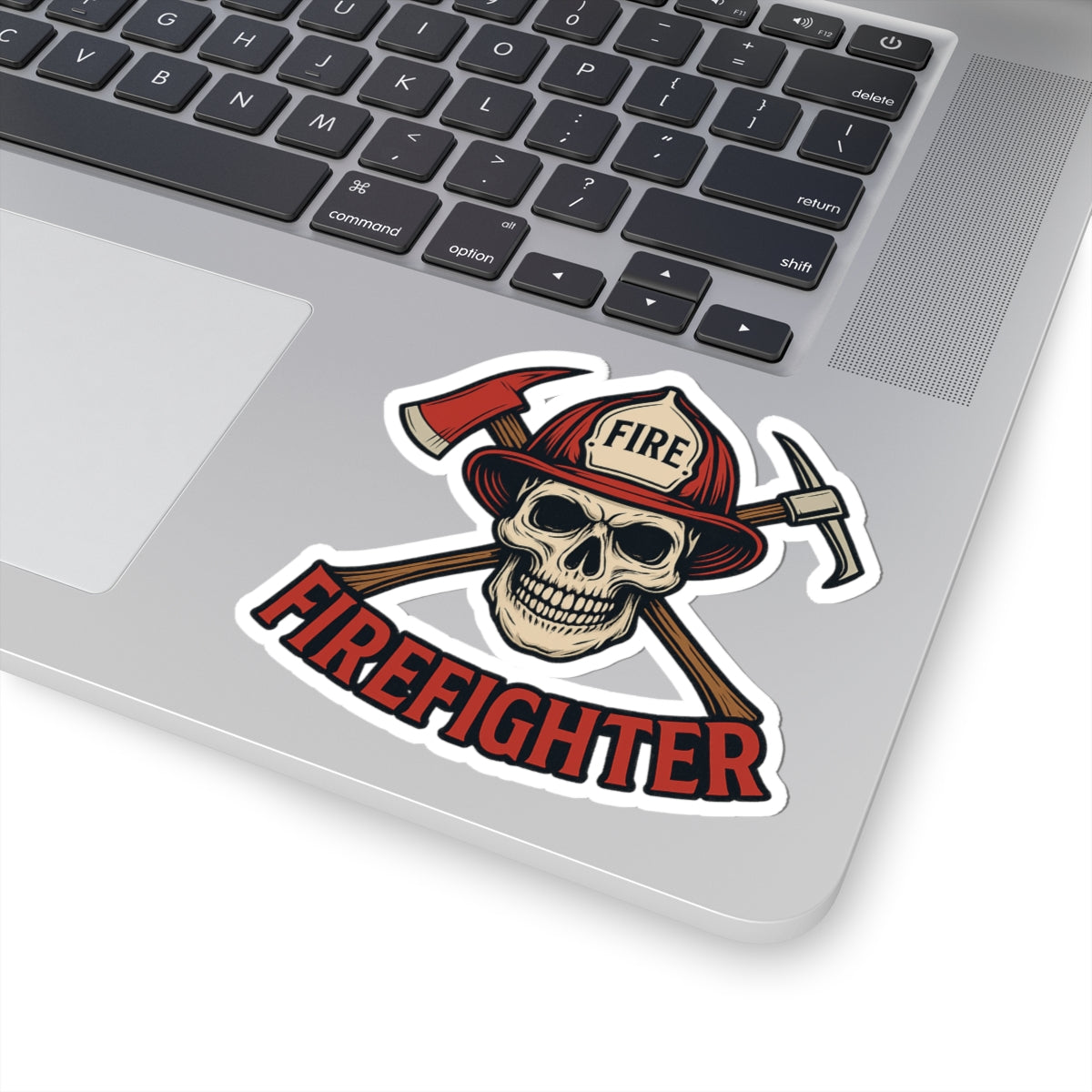 Badass Firefighter Skull Sticker – Fire Helmet & Axe | Red & Black First Responder Decal