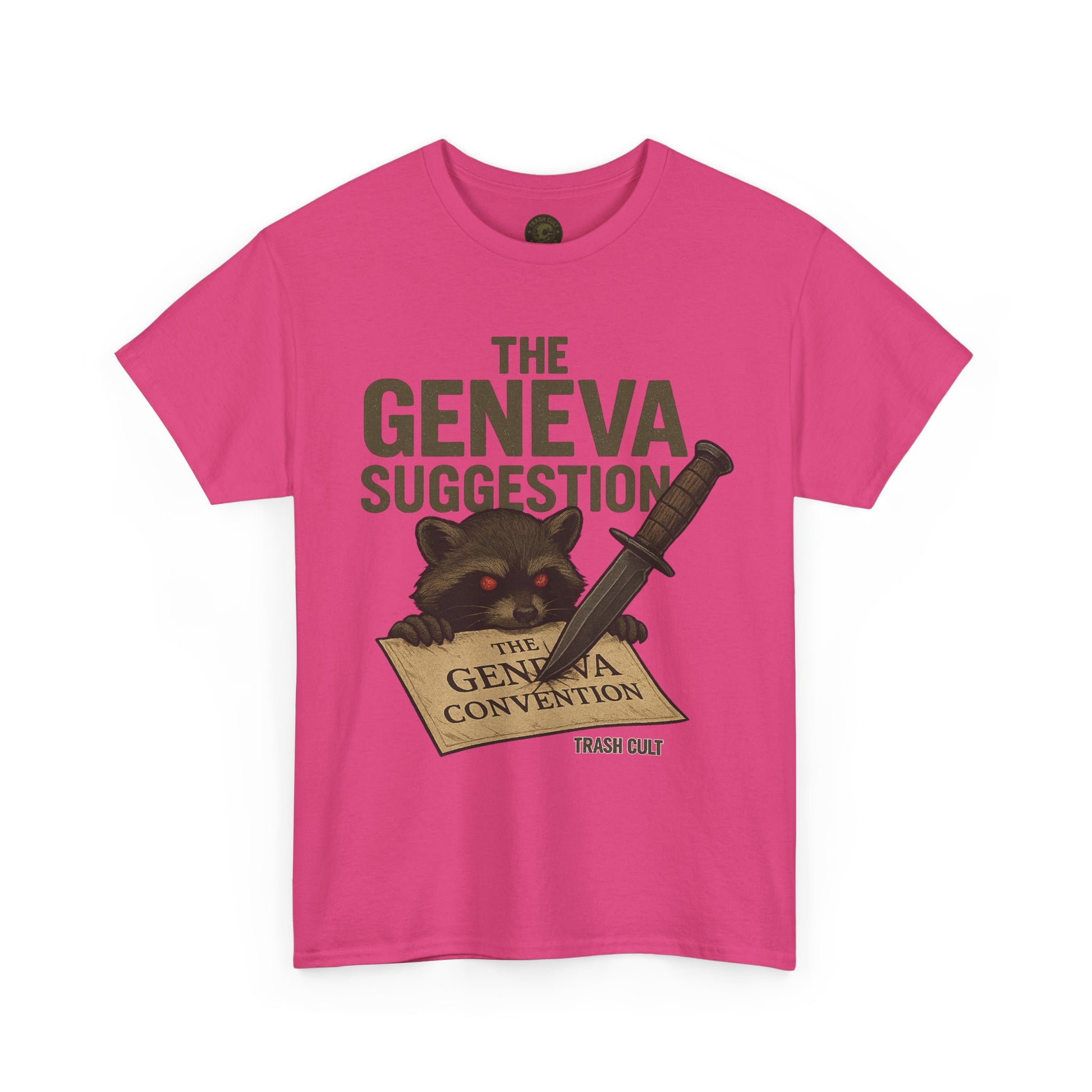 The Geneva Suggestion T-Shirt – Tactical Raccoon Dark Humor Tee | Trash Cult Supply Co. | Gildan 5000