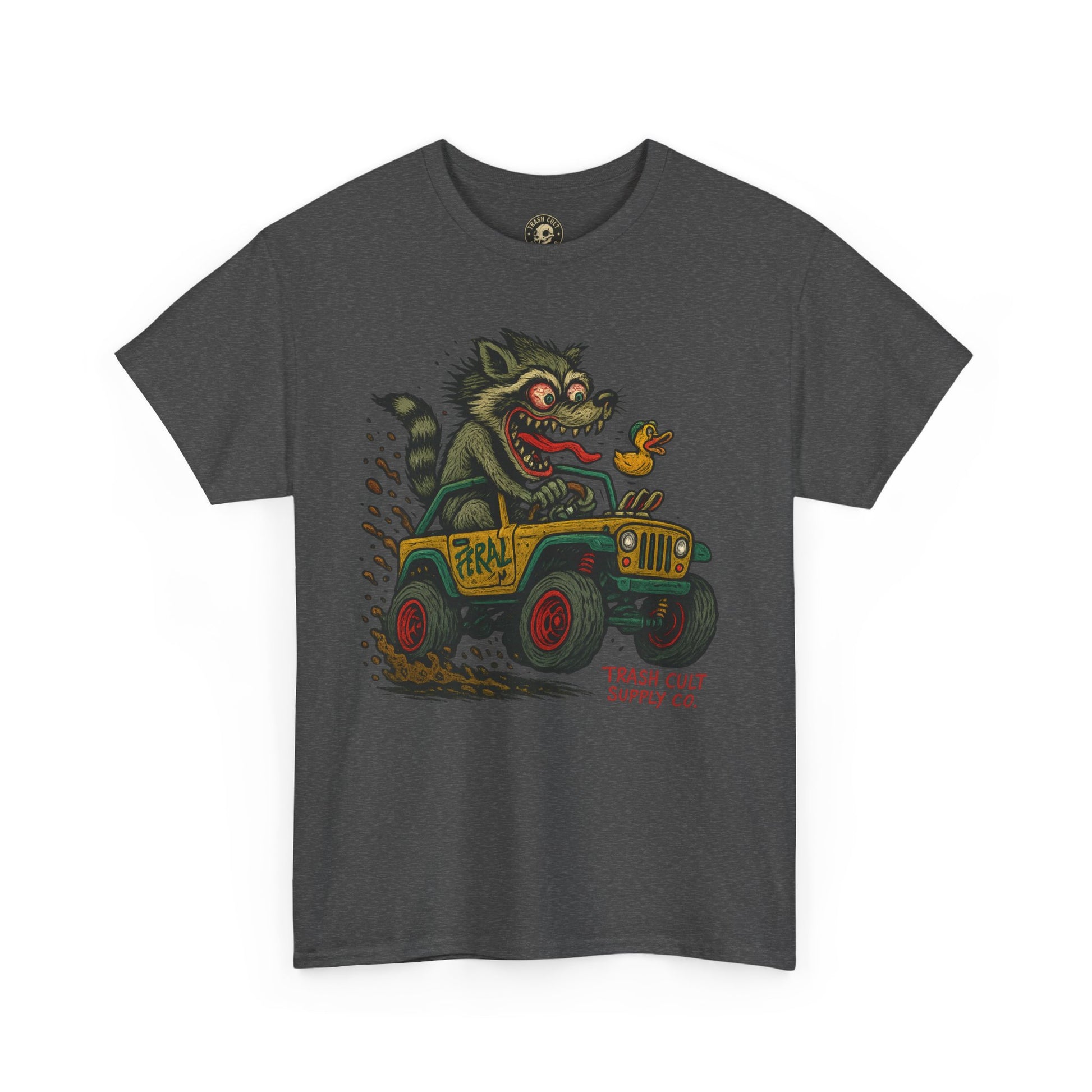 Feral Jeep Raccoon Shirt – Ed Roth Style Off-Road Chaos | Trash Cult Supply Co | Gildan 5000 Tee